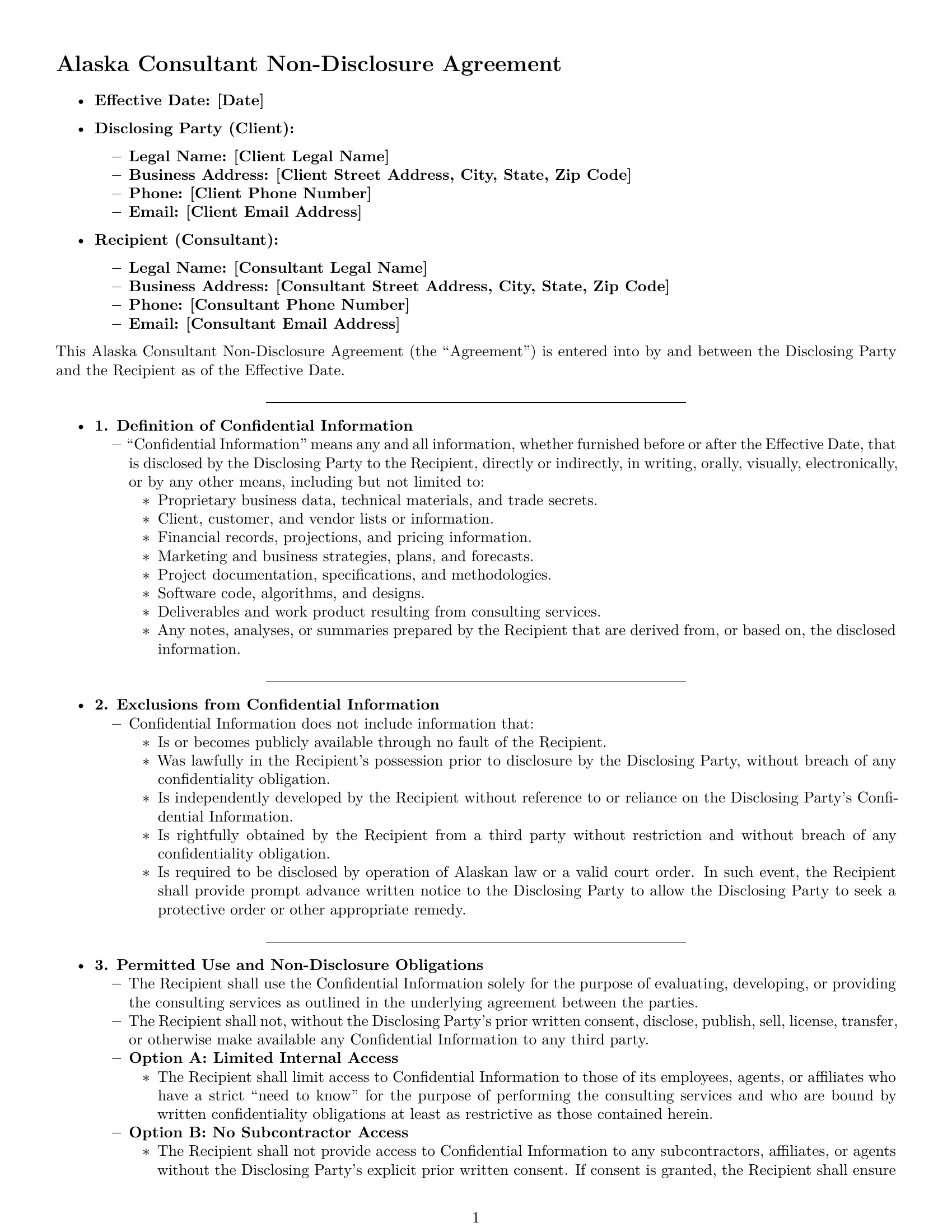 Preview page 1 of Pro Alaska consultant nda template