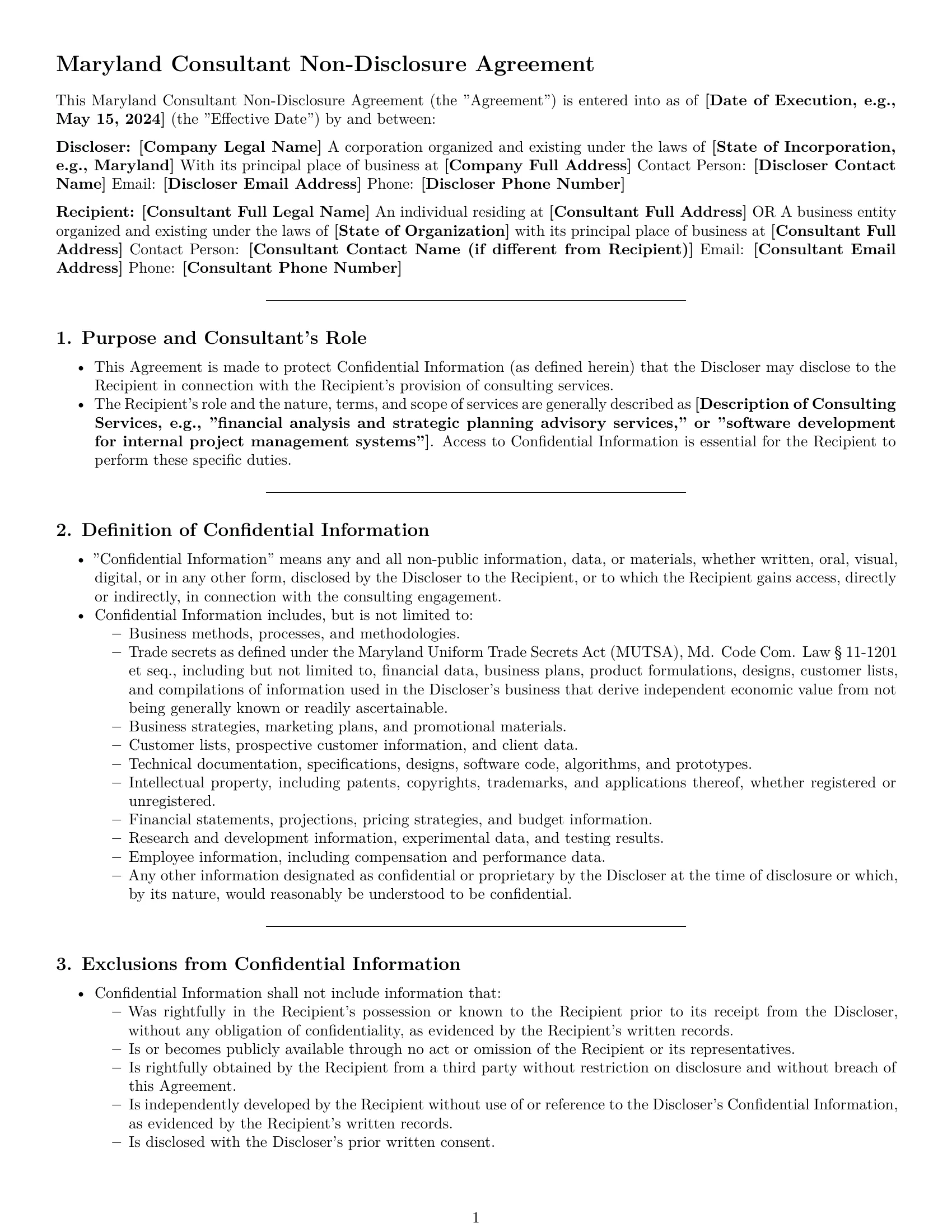 Preview page 1 of Pro Maryland consultant nda template