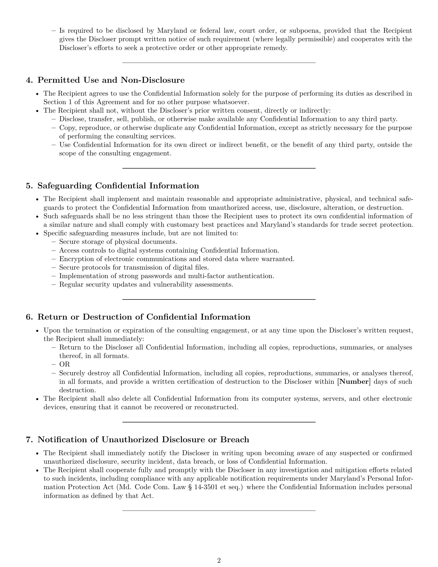 Preview page 2 of Pro Maryland consultant nda template