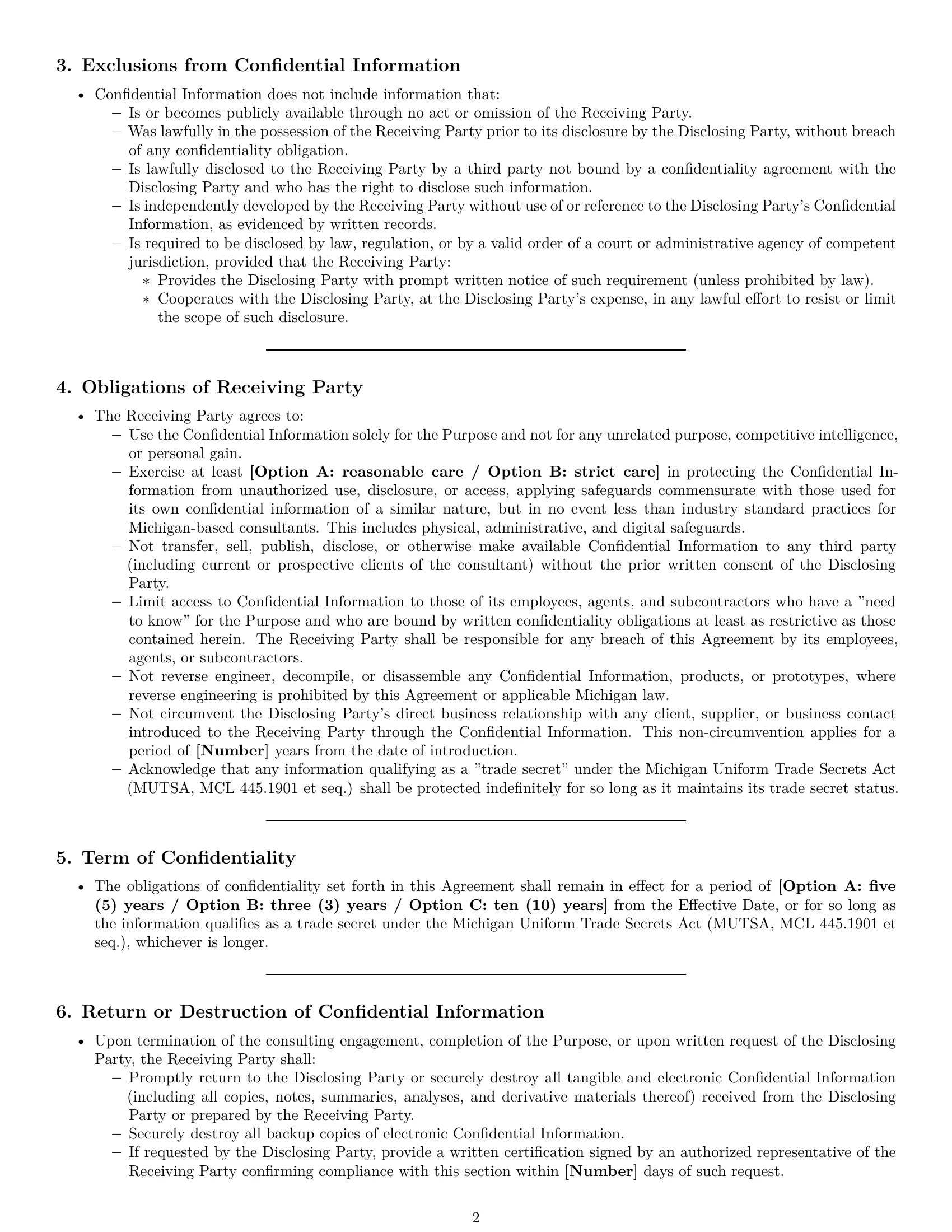 Preview page 2 of Pro Michigan consultant nda template