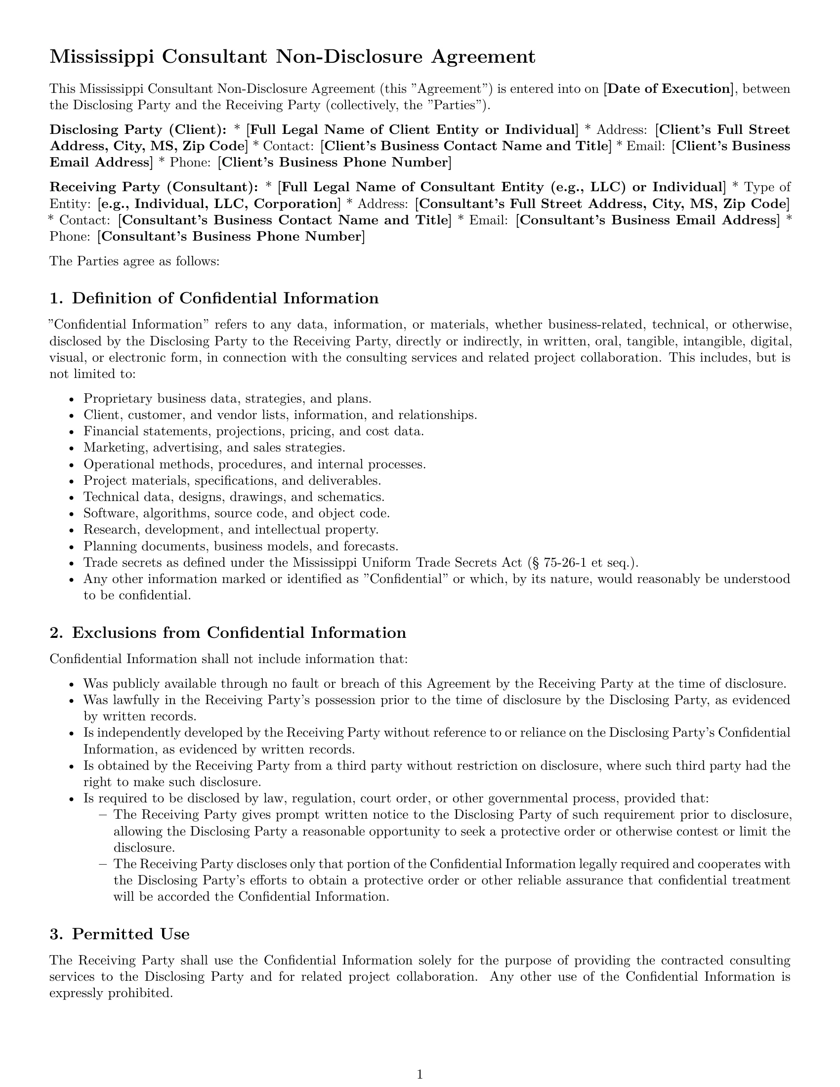 Preview page 1 of Pro Mississippi consultant nda template