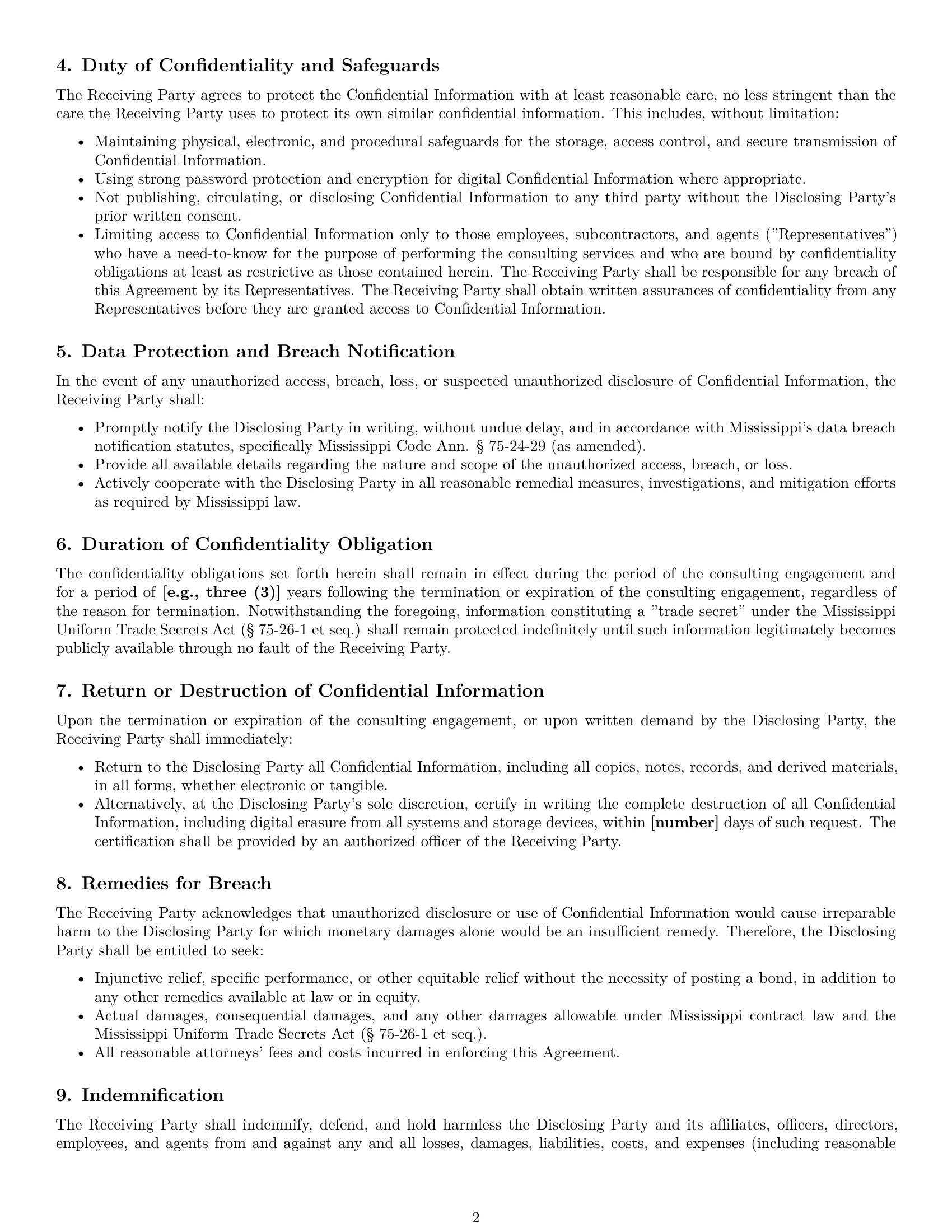 Preview page 2 of Pro Mississippi consultant nda template