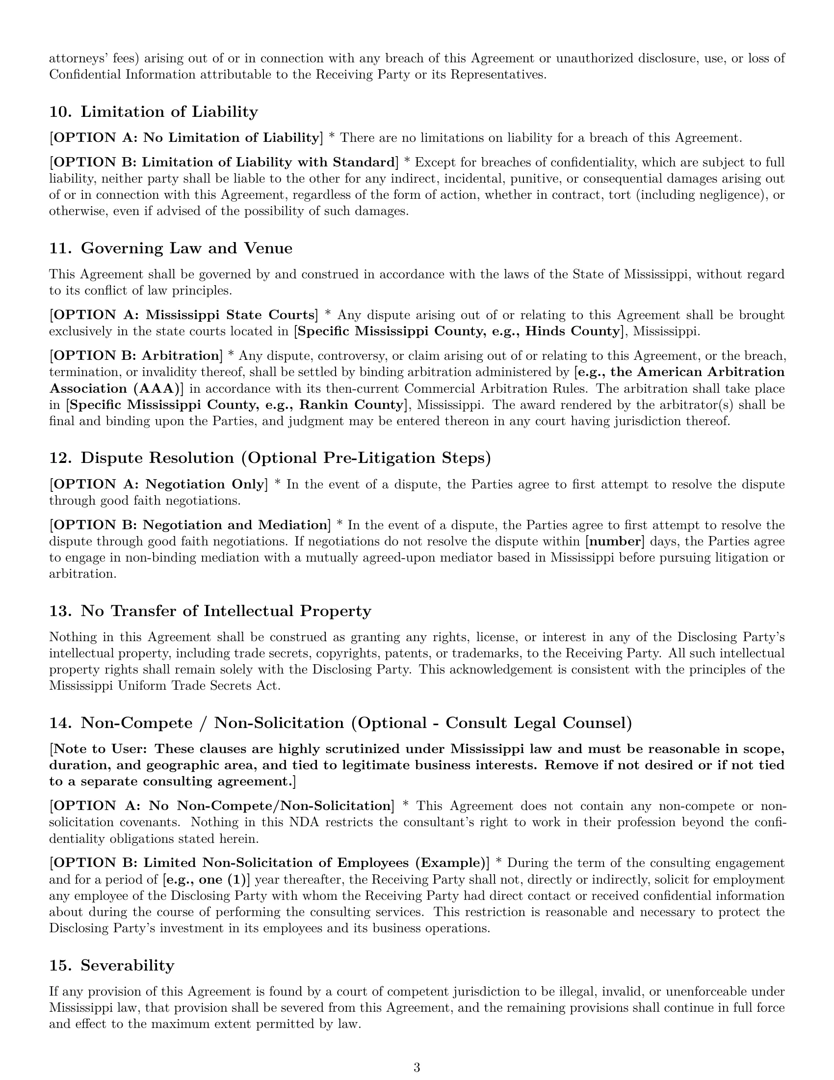 Preview page 3 of Pro Mississippi consultant nda template