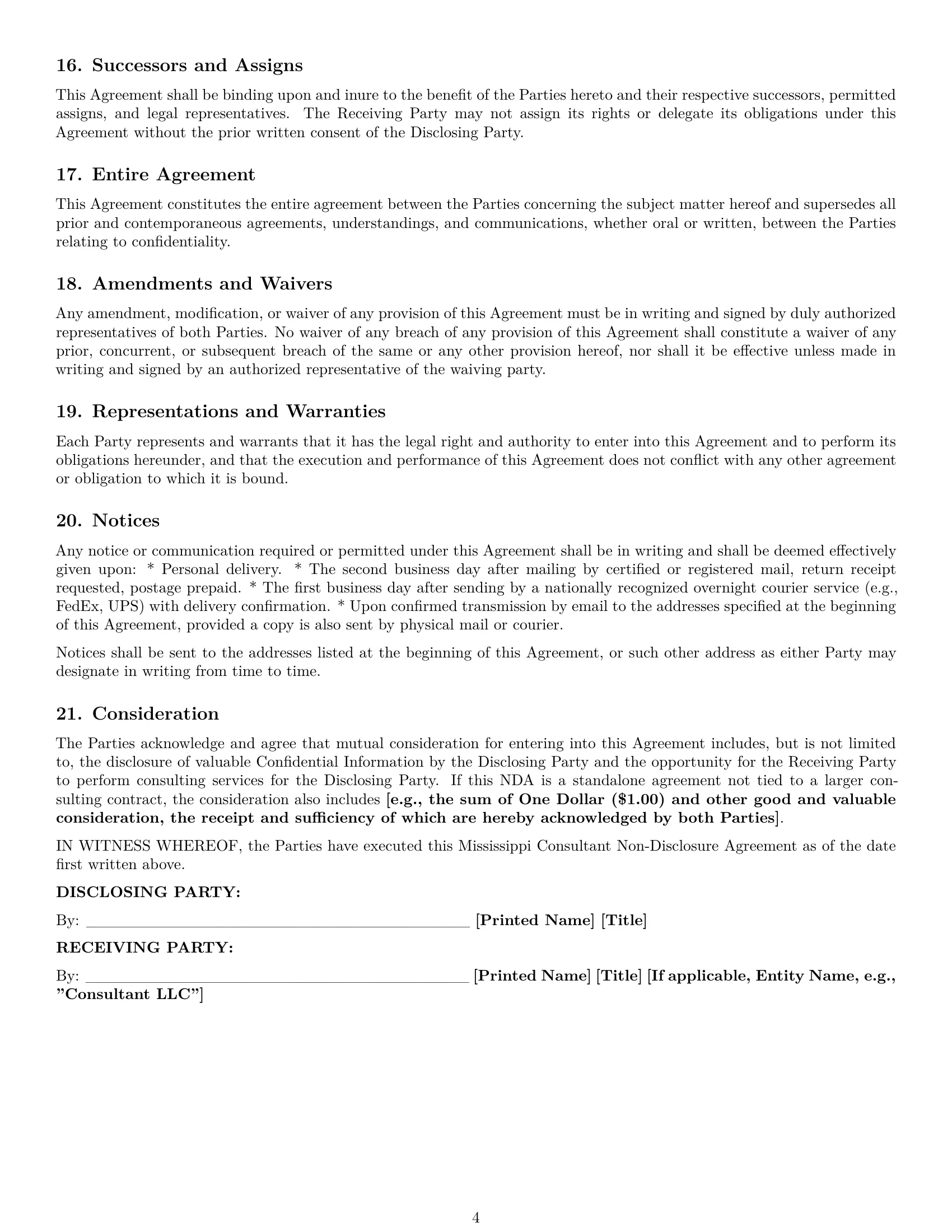 Preview page 4 of Pro Mississippi consultant nda template