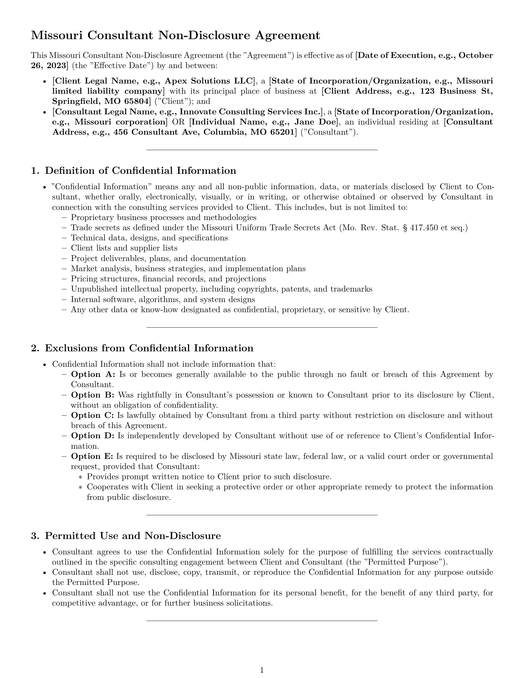 Preview page 1 of Pro Missouri consultant nda template