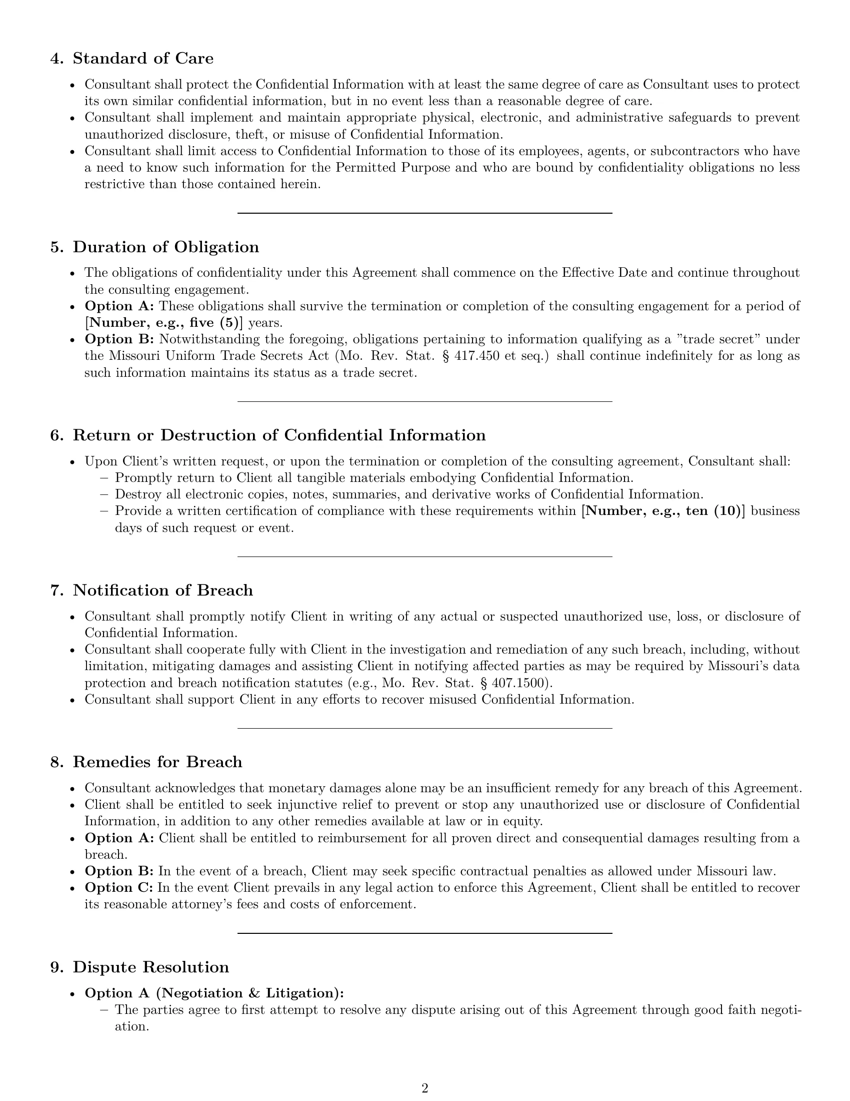 Preview page 2 of Pro Missouri consultant nda template