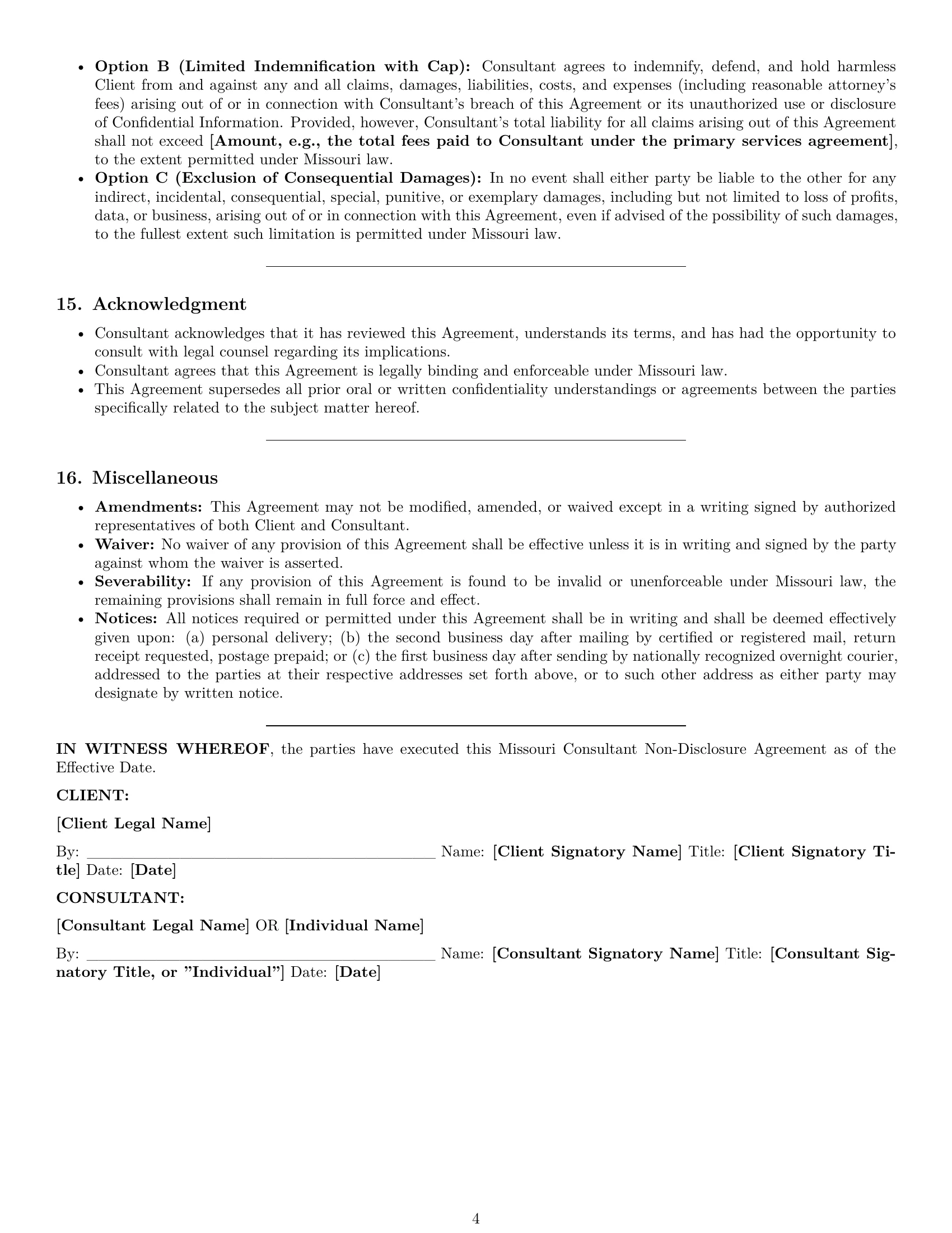 Preview page 4 of Pro Missouri consultant nda template