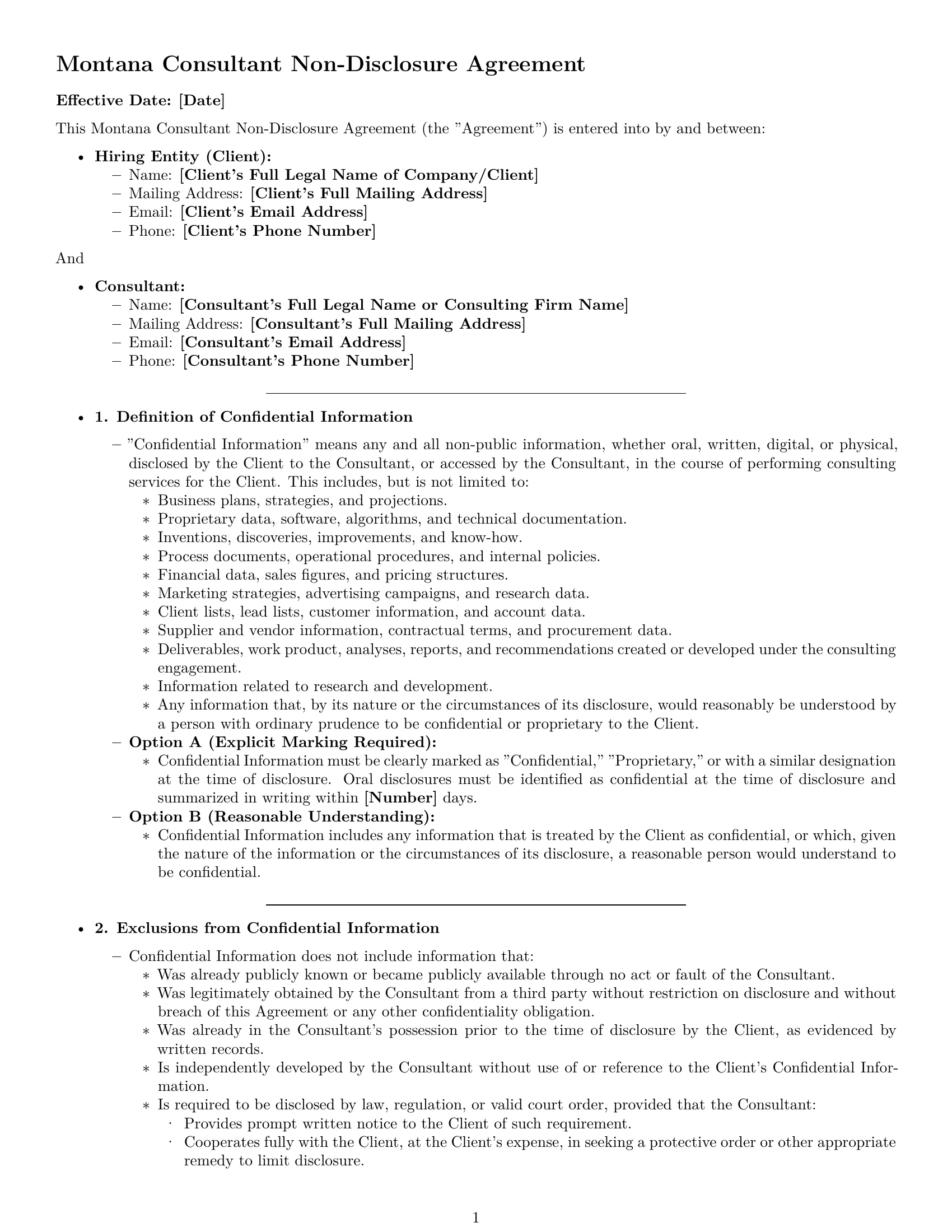 Preview page 1 of Pro Montana consultant nda template