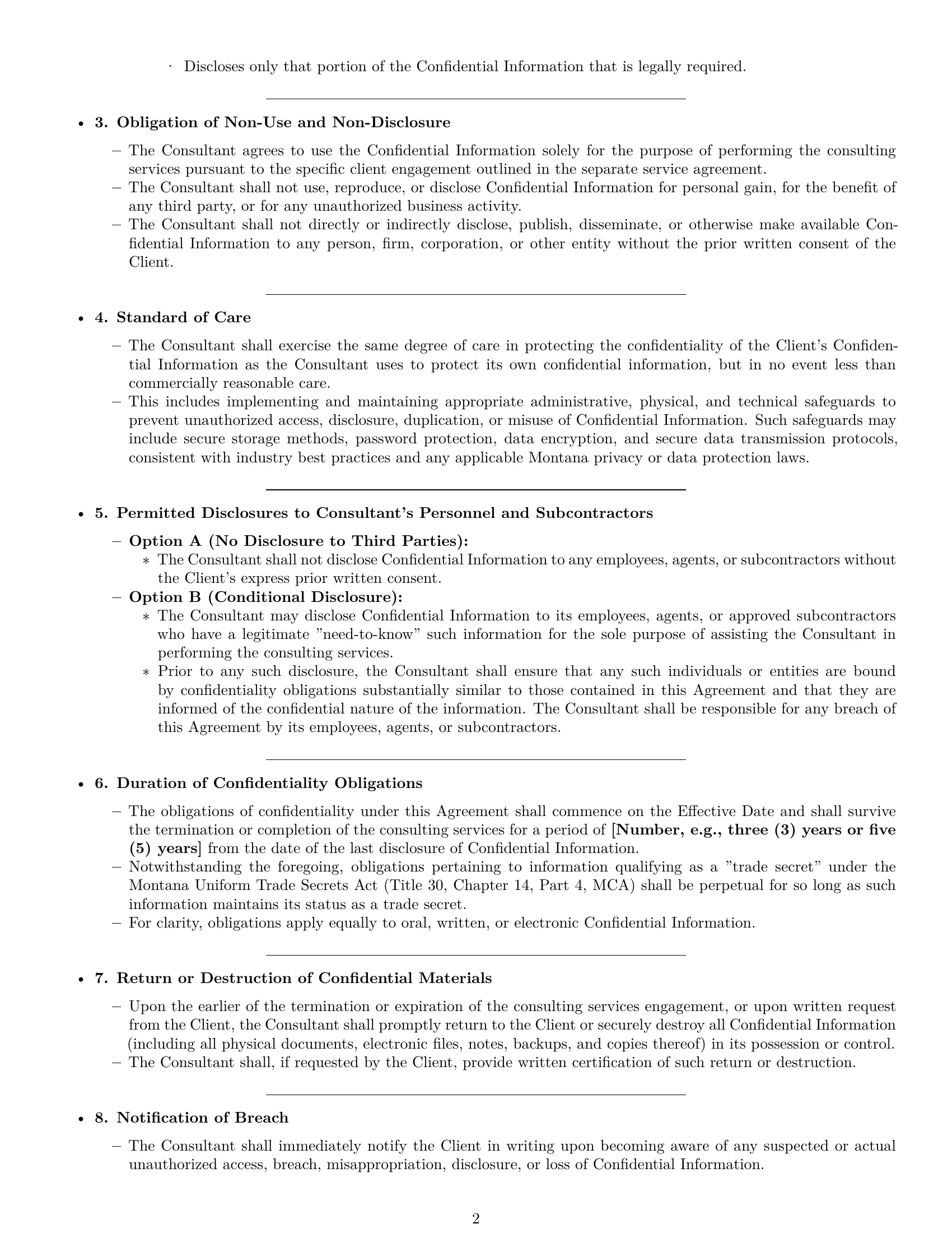 Preview page 2 of Pro Montana consultant nda template