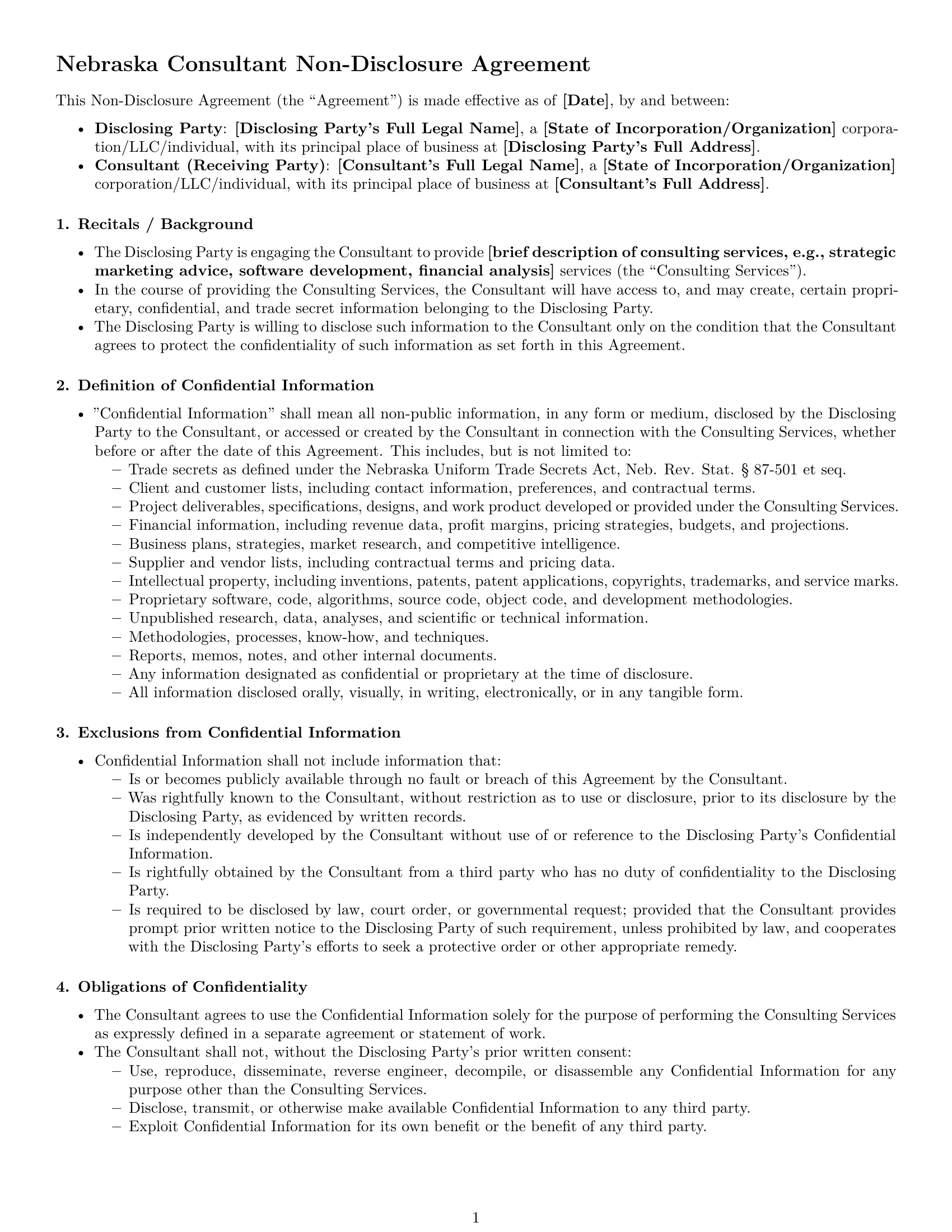 Preview page 1 of Pro Nebraska consultant nda template