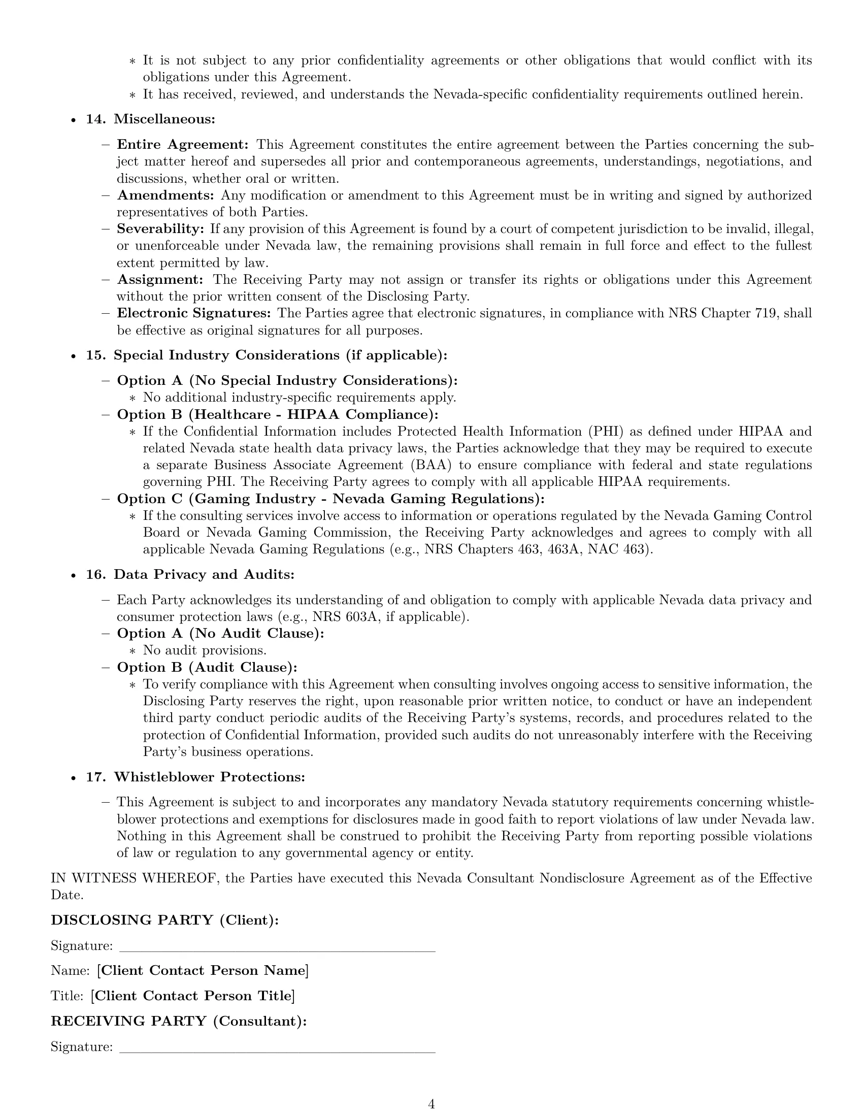 Preview page 4 of Pro Nevada consultant nda template