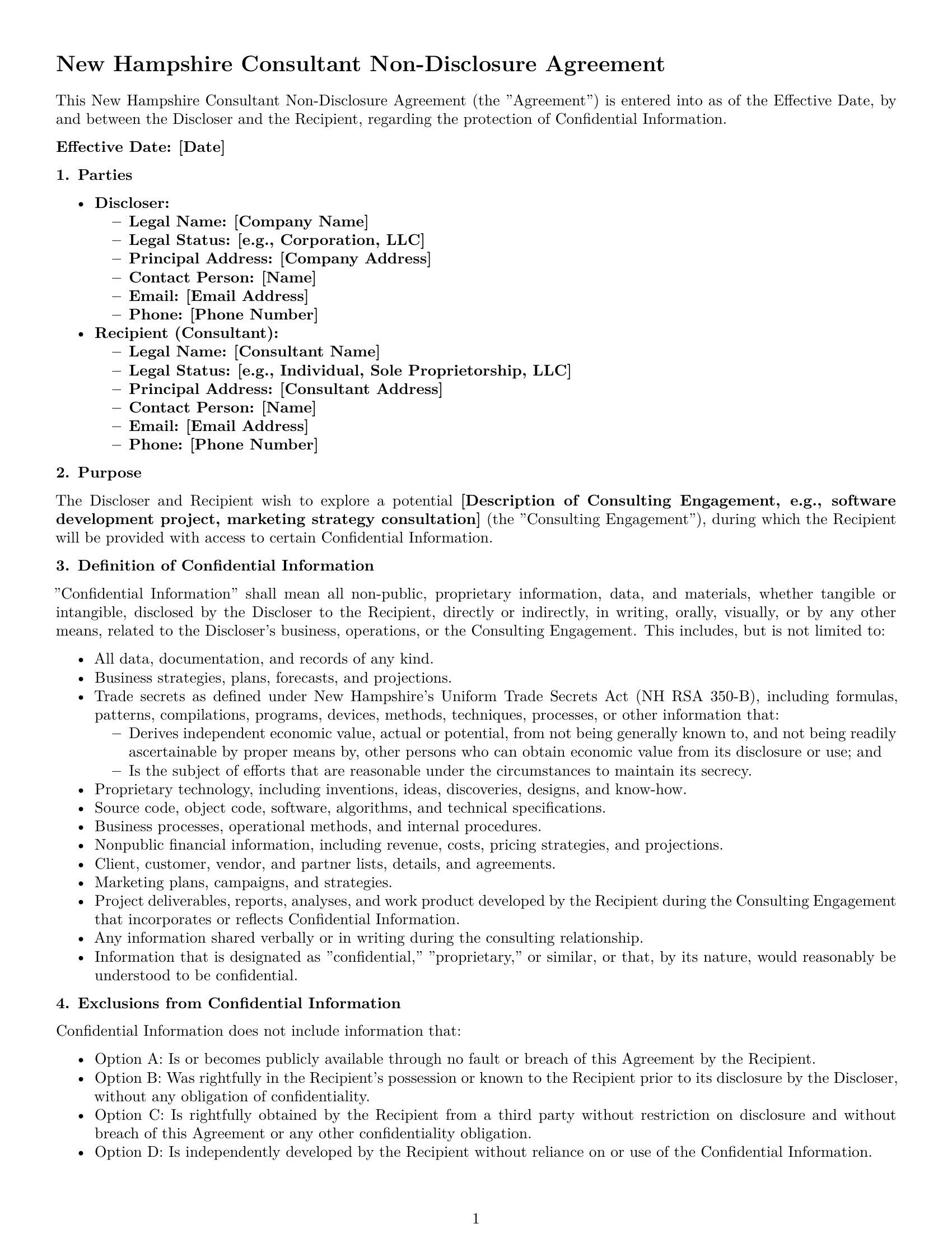 Preview page 1 of Pro New Hampshire consultant nda template