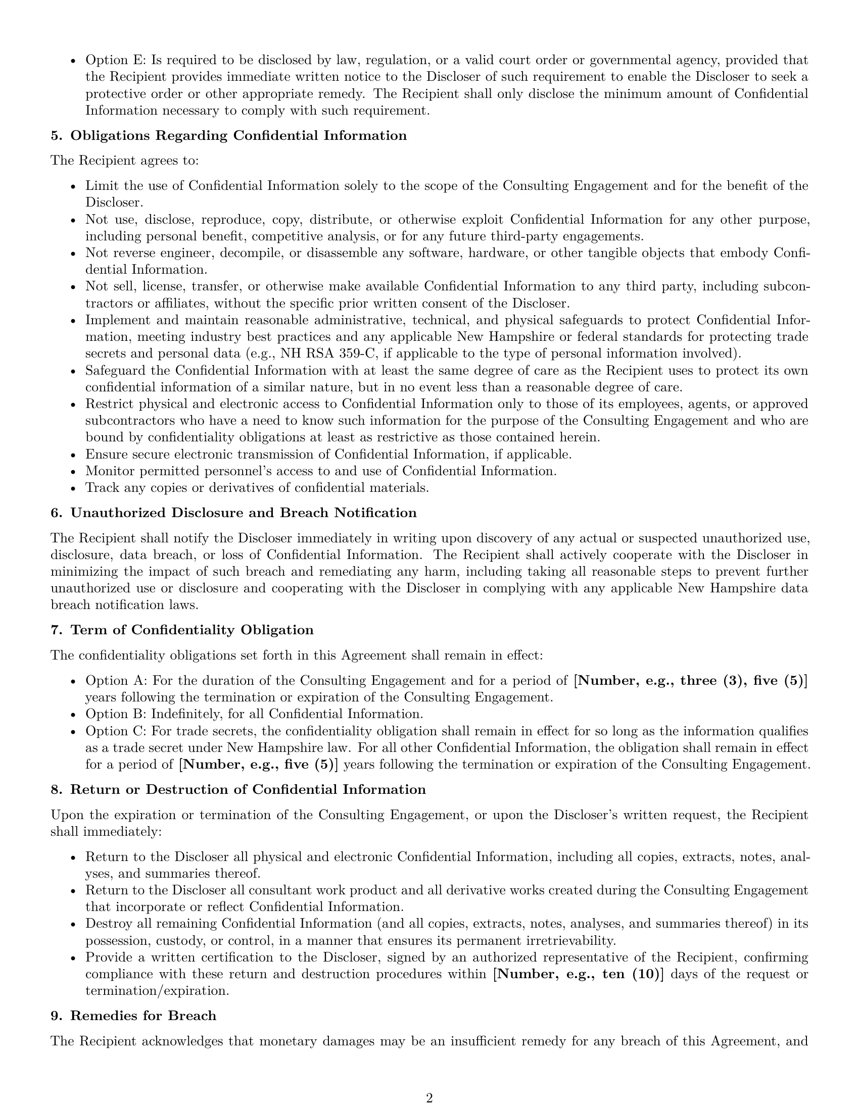 Preview page 2 of Pro New Hampshire consultant nda template
