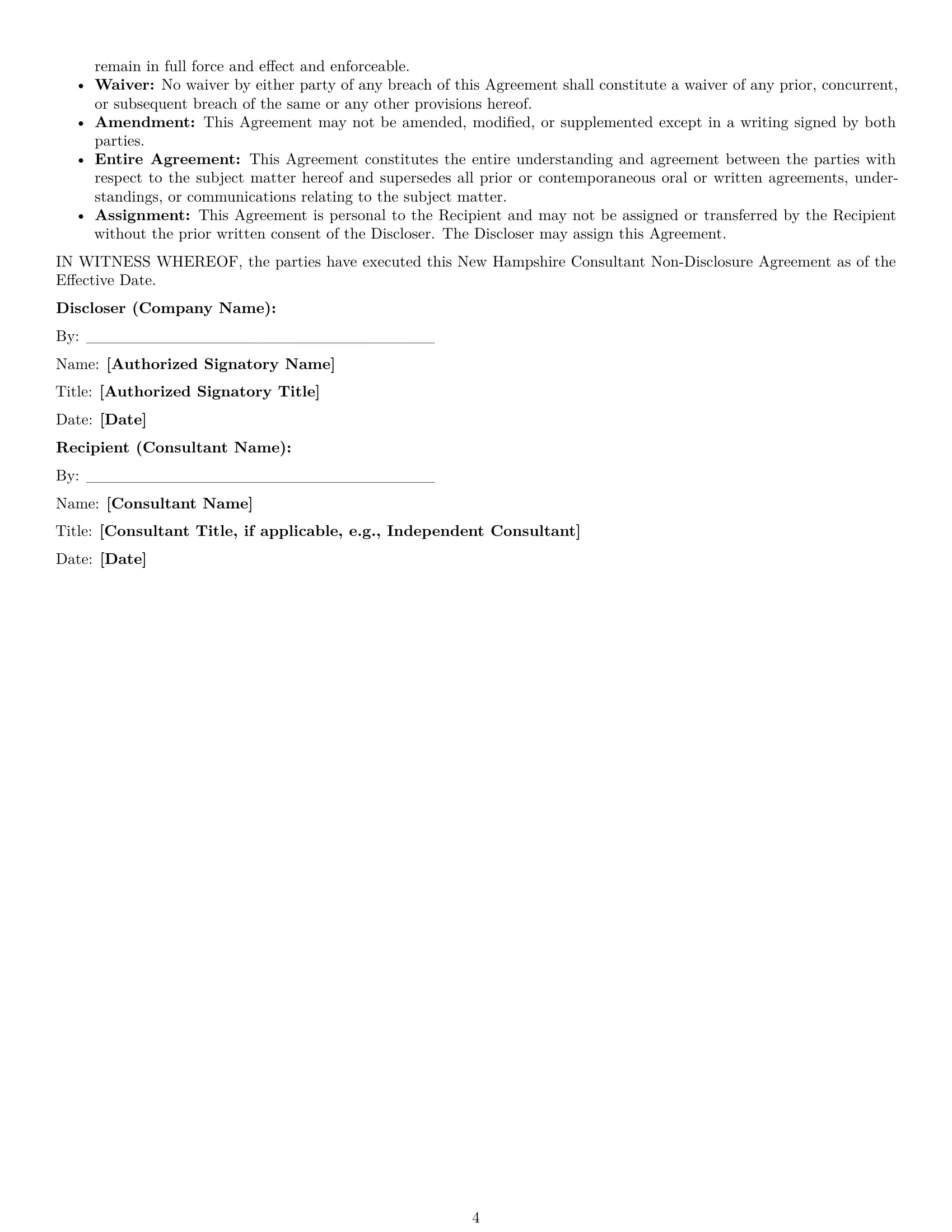 Preview page 4 of Pro New Hampshire consultant nda template