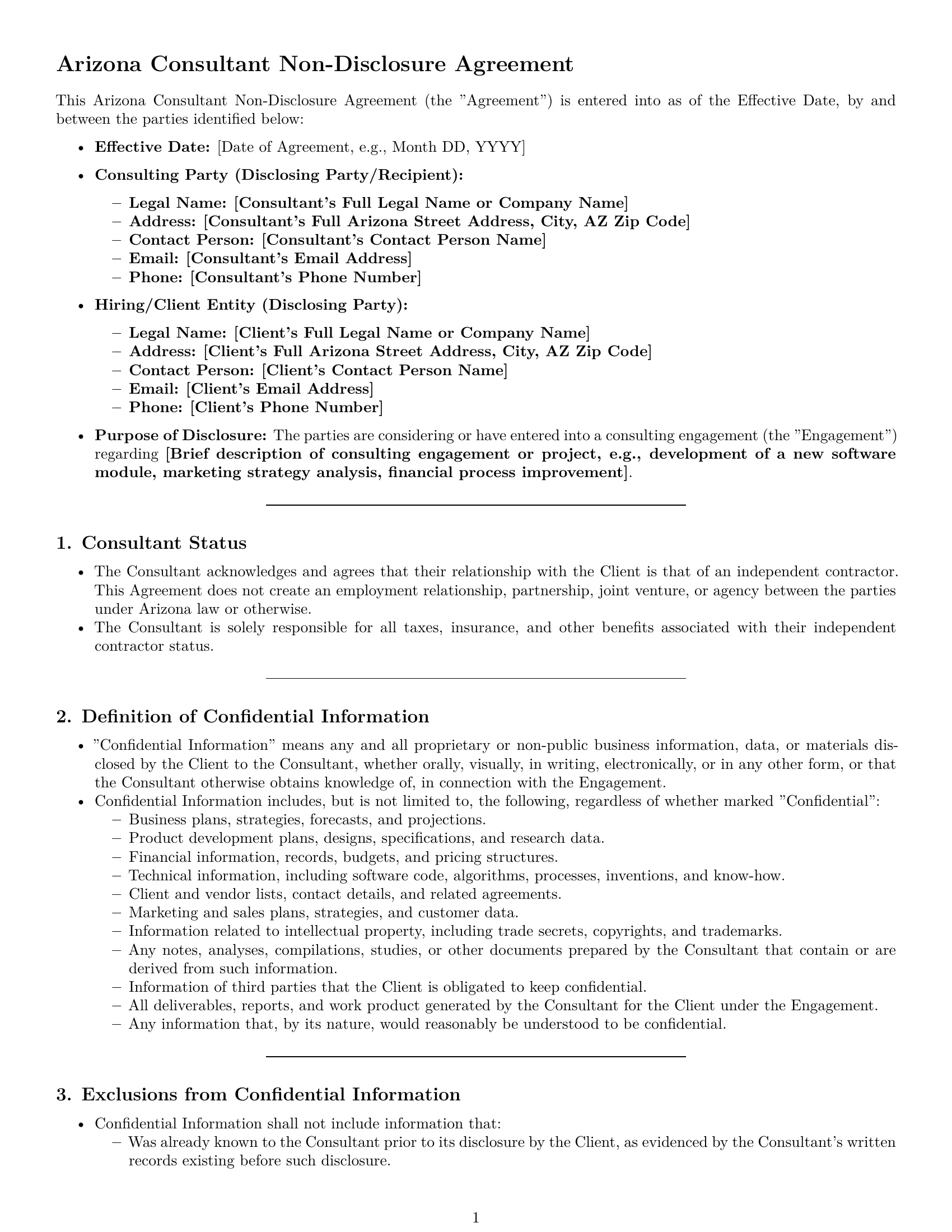Preview page 1 of Pro Arizona consultant nda template