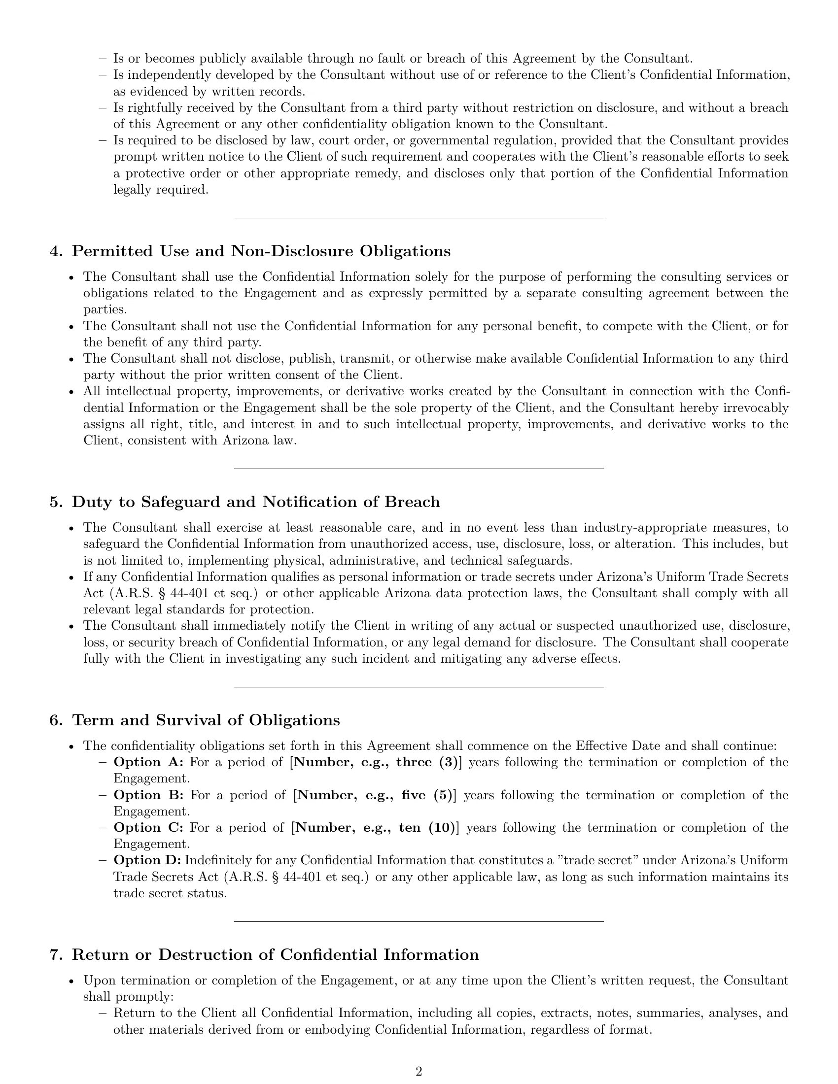 Preview page 2 of Pro Arizona consultant nda template