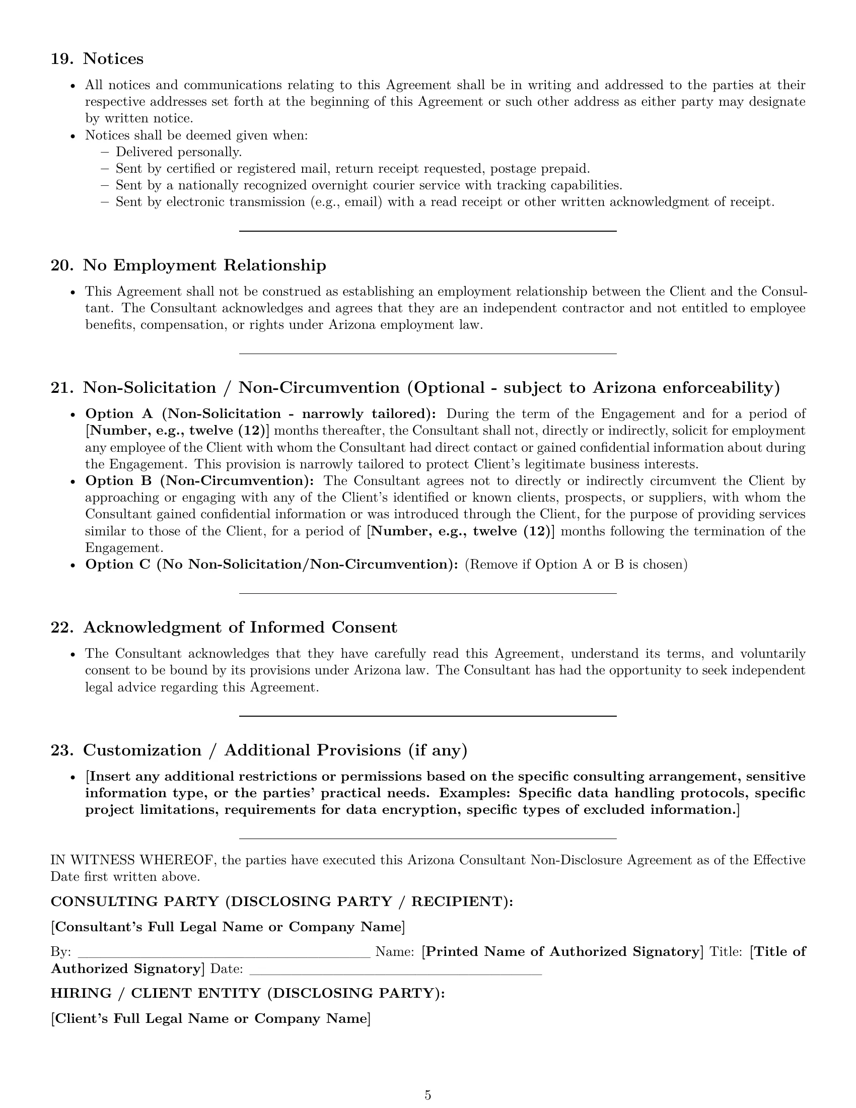 Preview page 5 of Pro Arizona consultant nda template