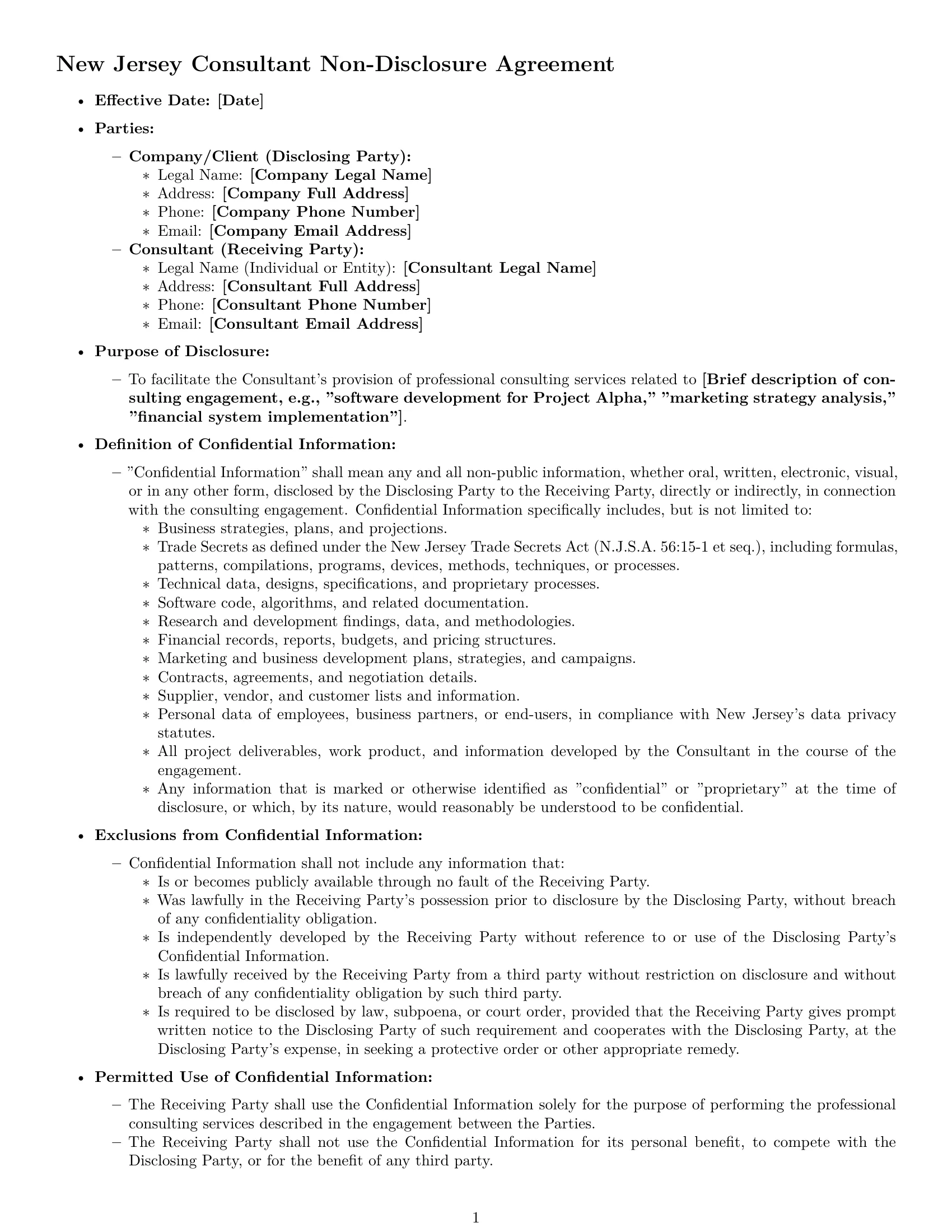 Preview page 1 of Pro New Jersey consultant nda template