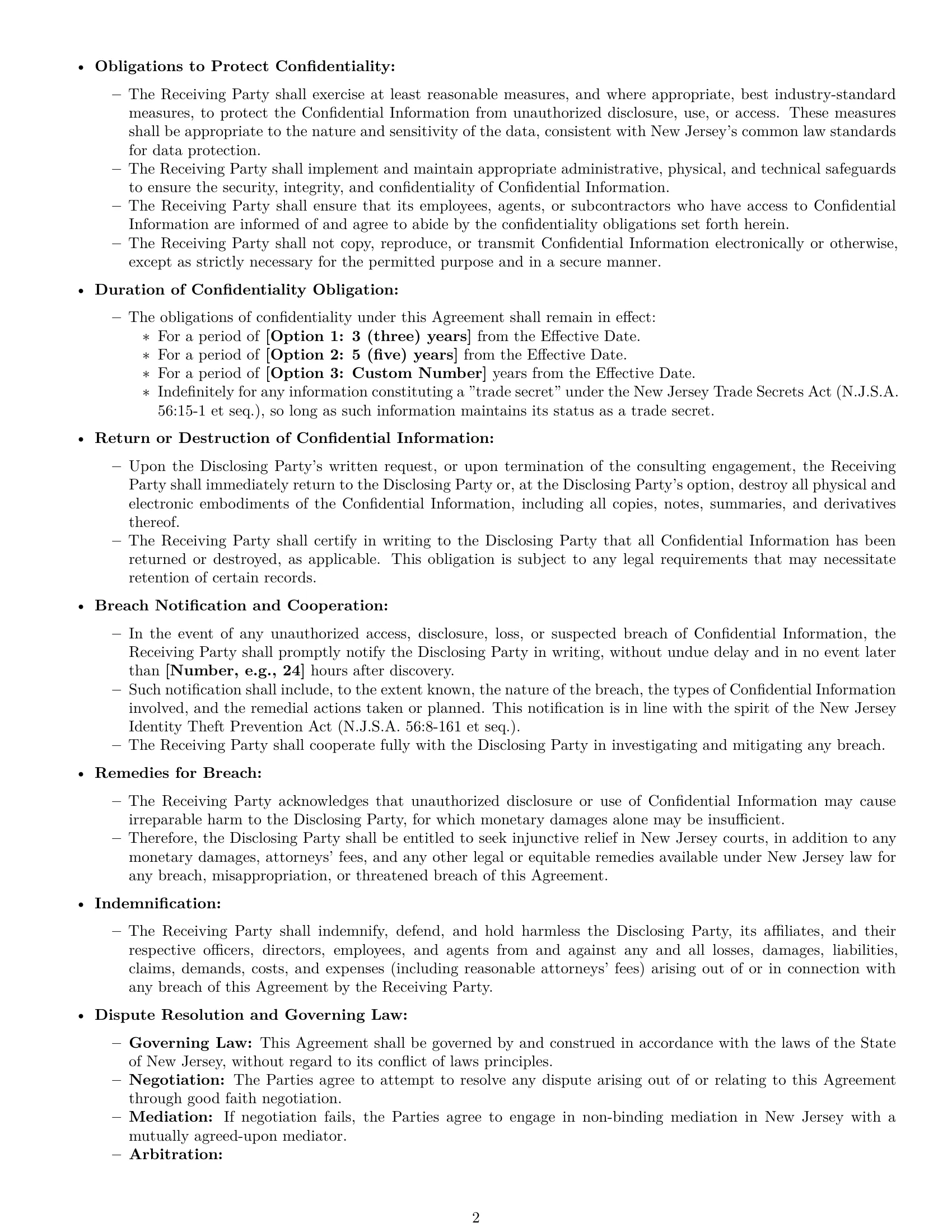 Preview page 2 of Pro New Jersey consultant nda template