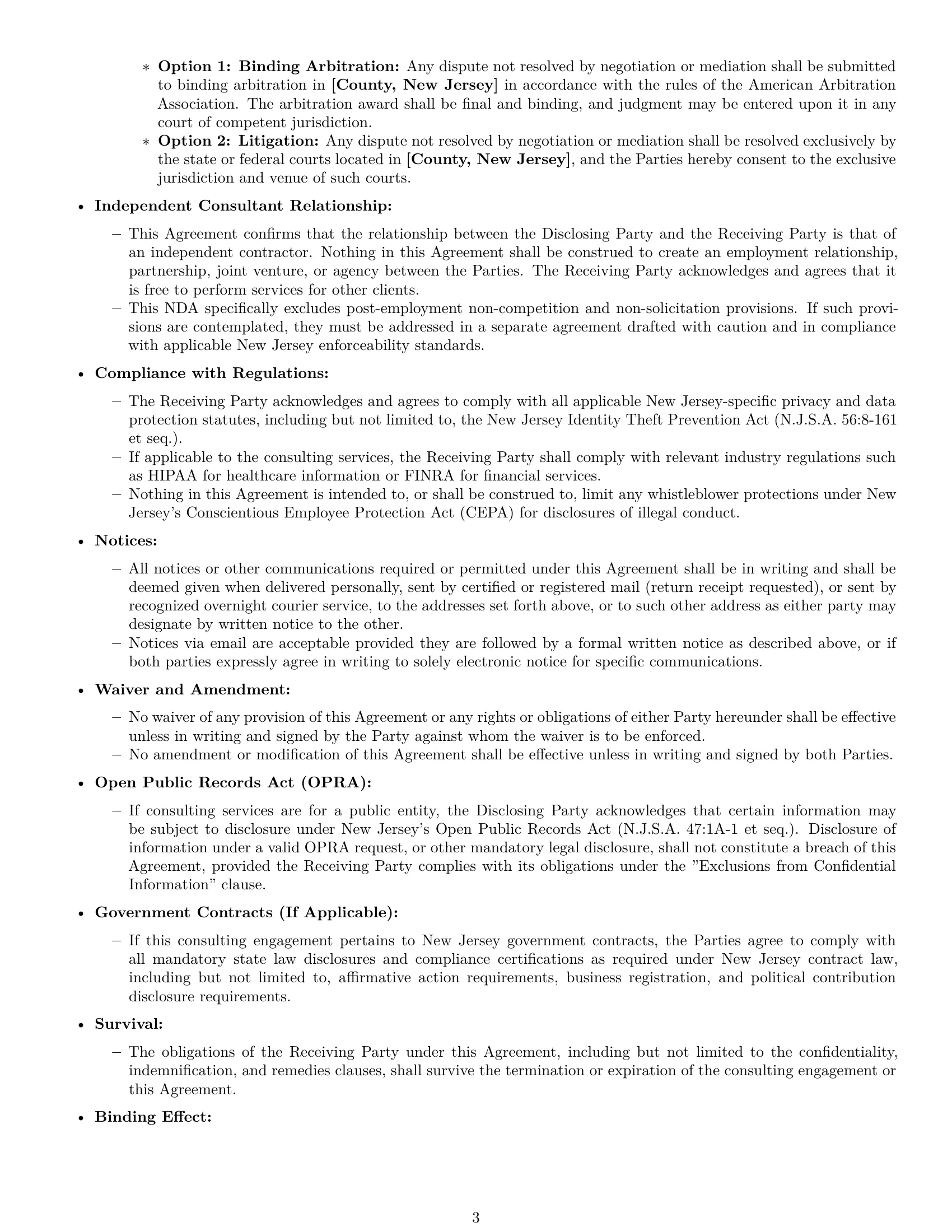 Preview page 3 of Pro New Jersey consultant nda template