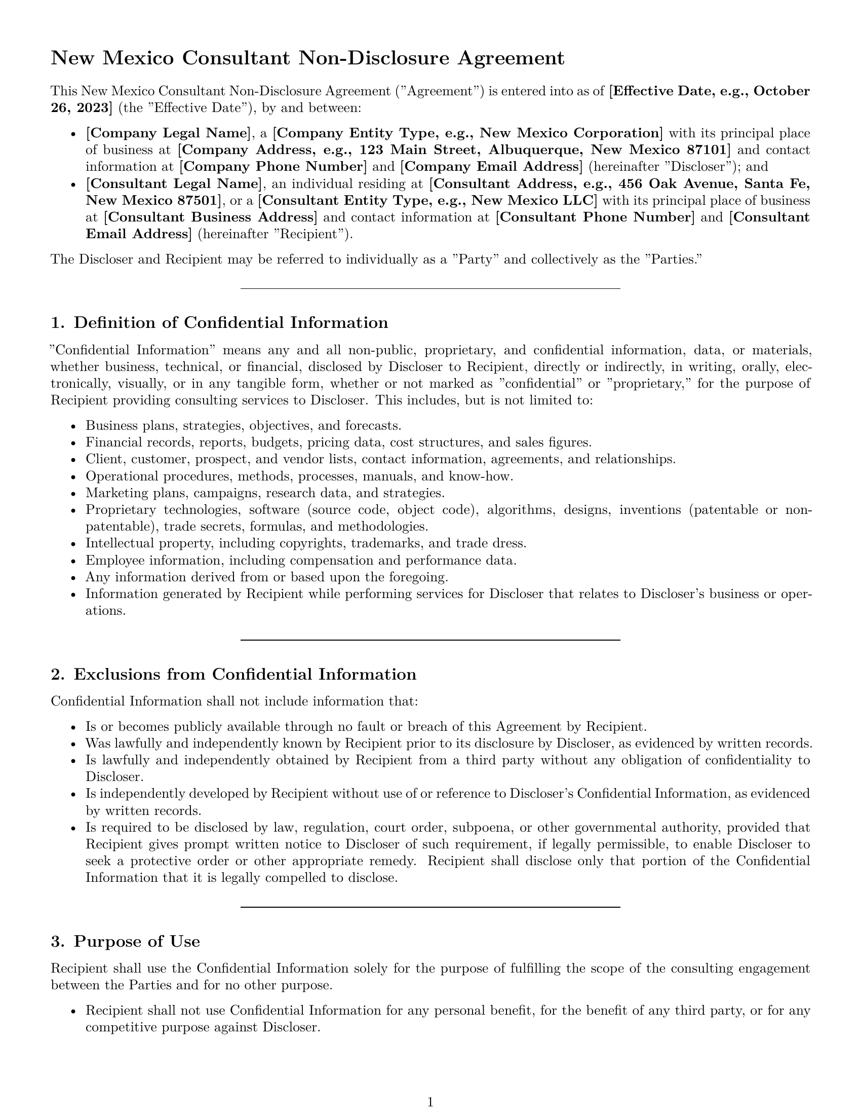 Preview page 1 of Pro New Mexico consultant nda template