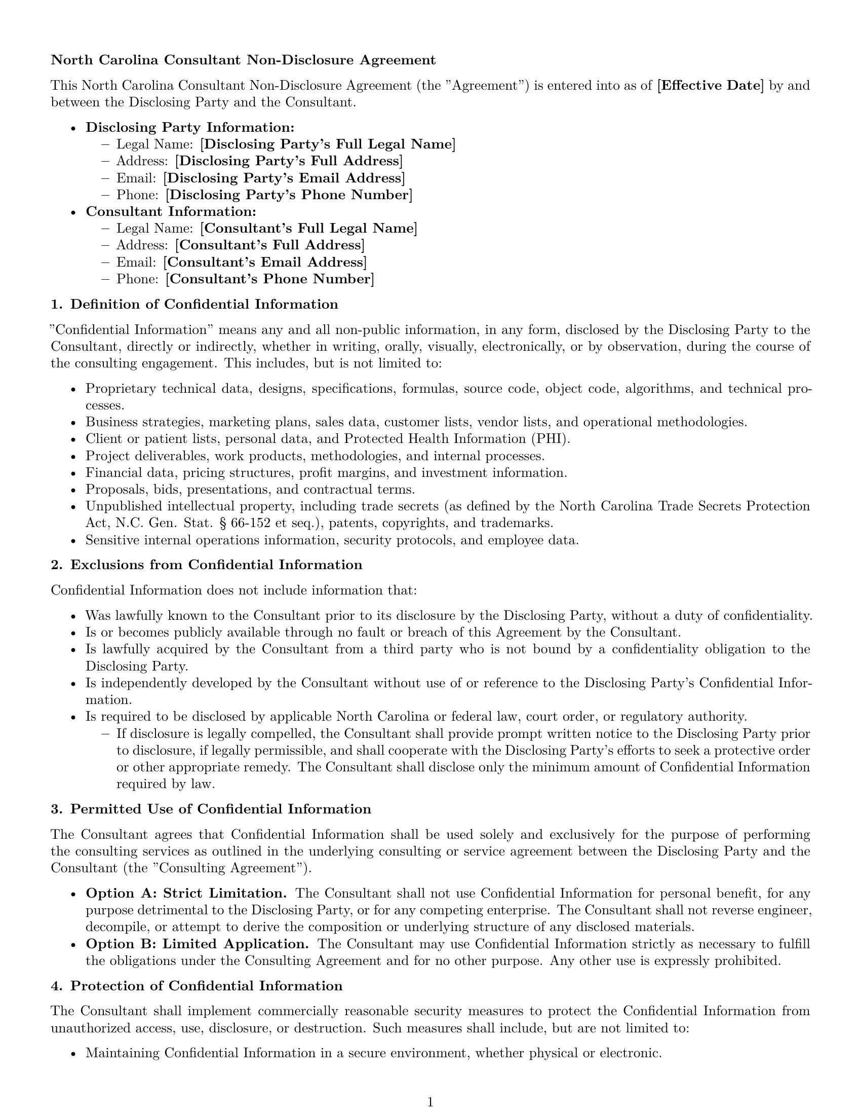 Preview page 1 of Pro North Carolina consultant nda template