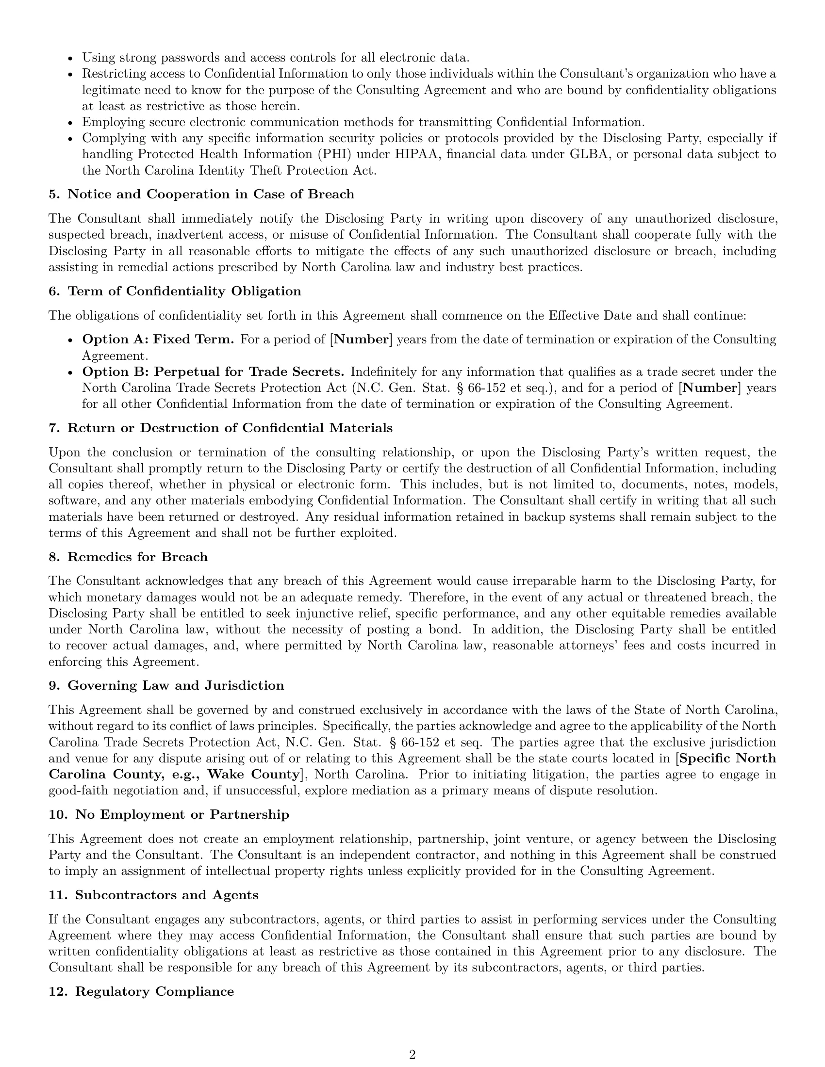 Preview page 2 of Pro North Carolina consultant nda template