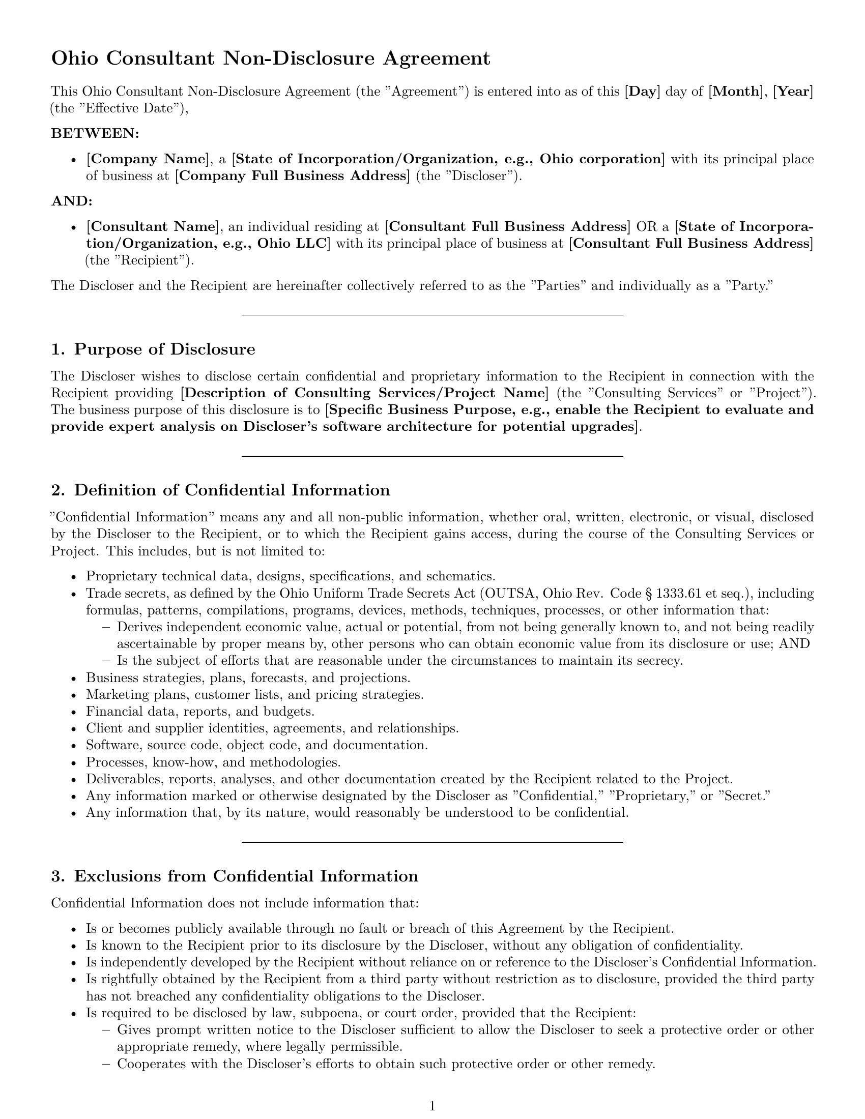 Preview page 1 of Pro Ohio consultant nda template