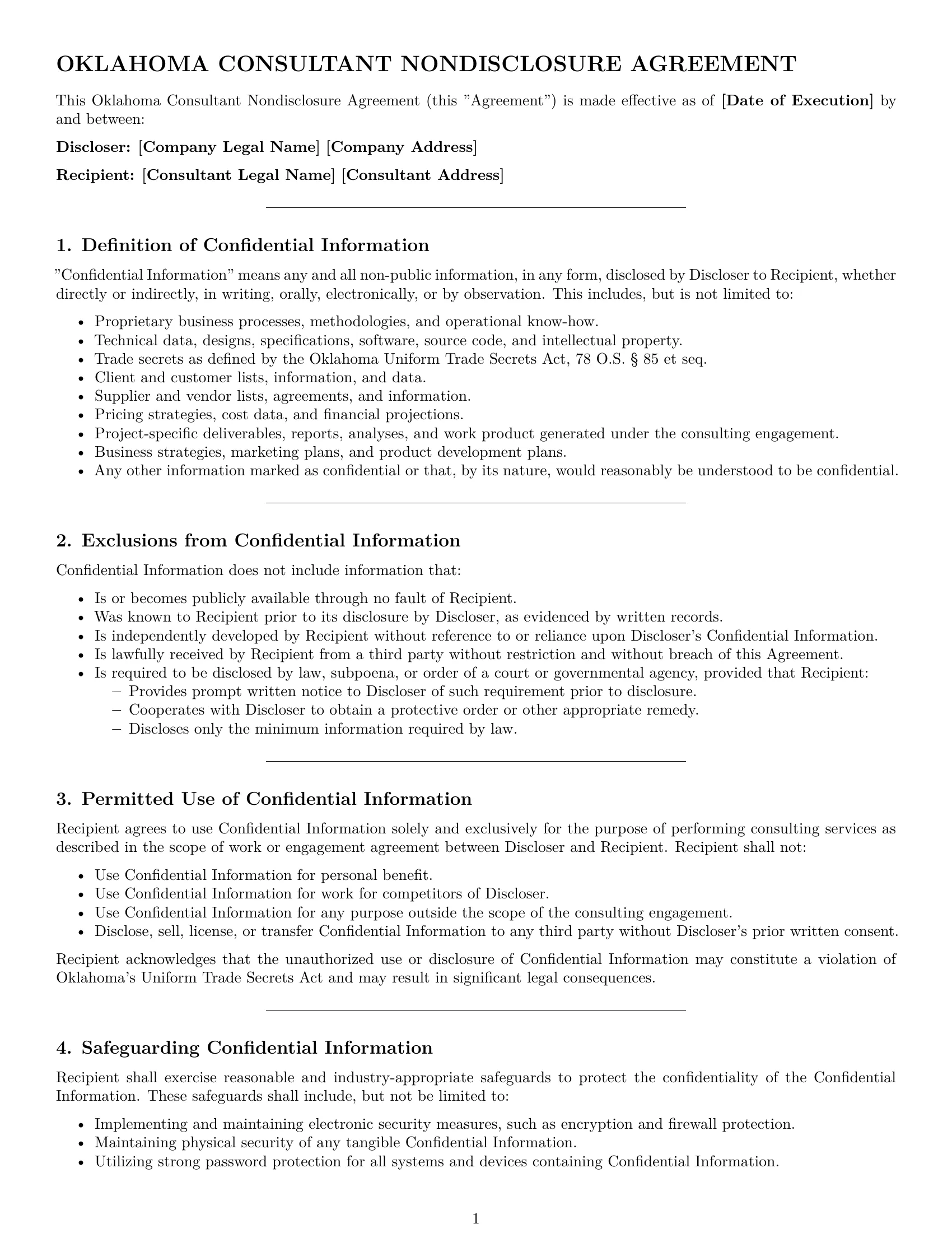 Preview page 1 of Pro Oklahoma consultant nda template