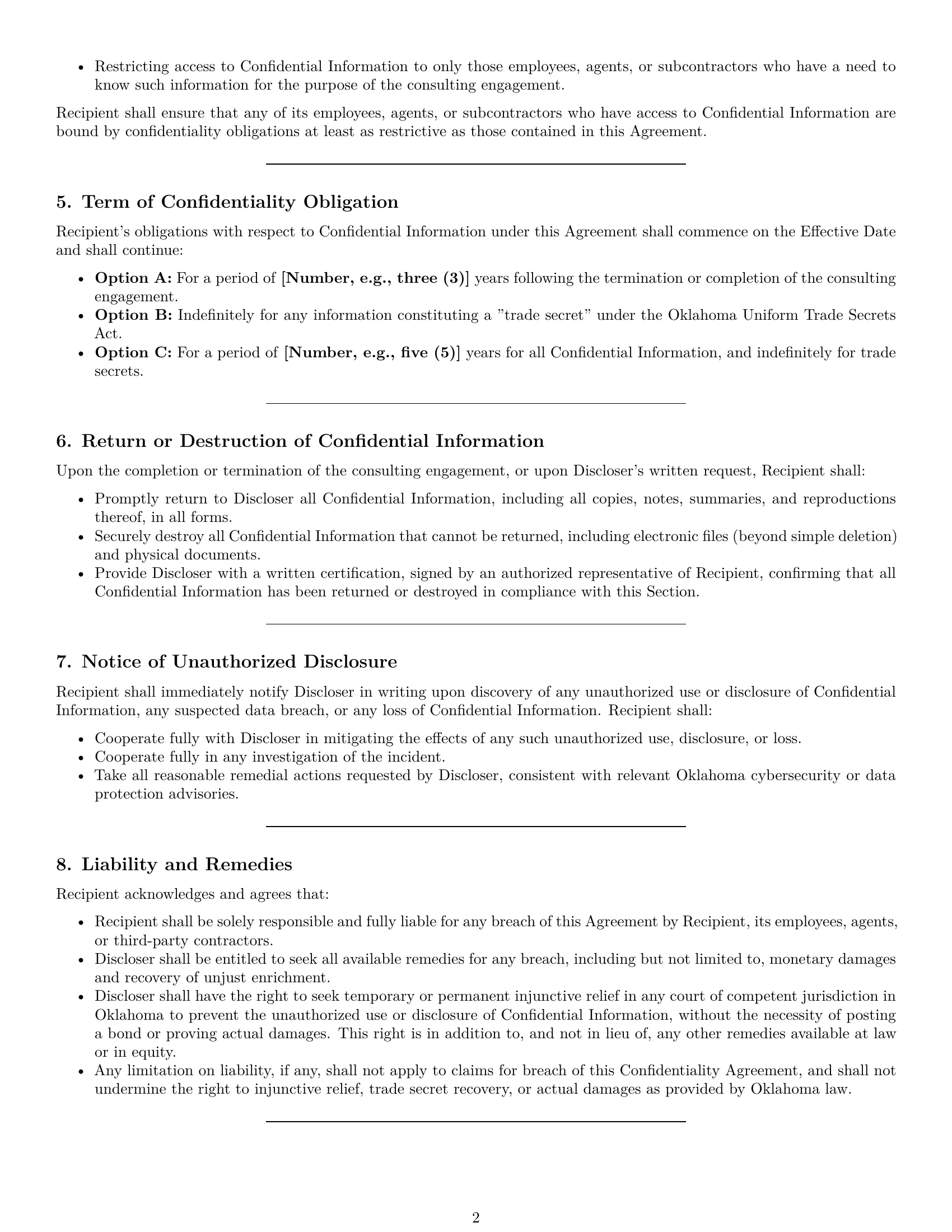 Preview page 2 of Pro Oklahoma consultant nda template