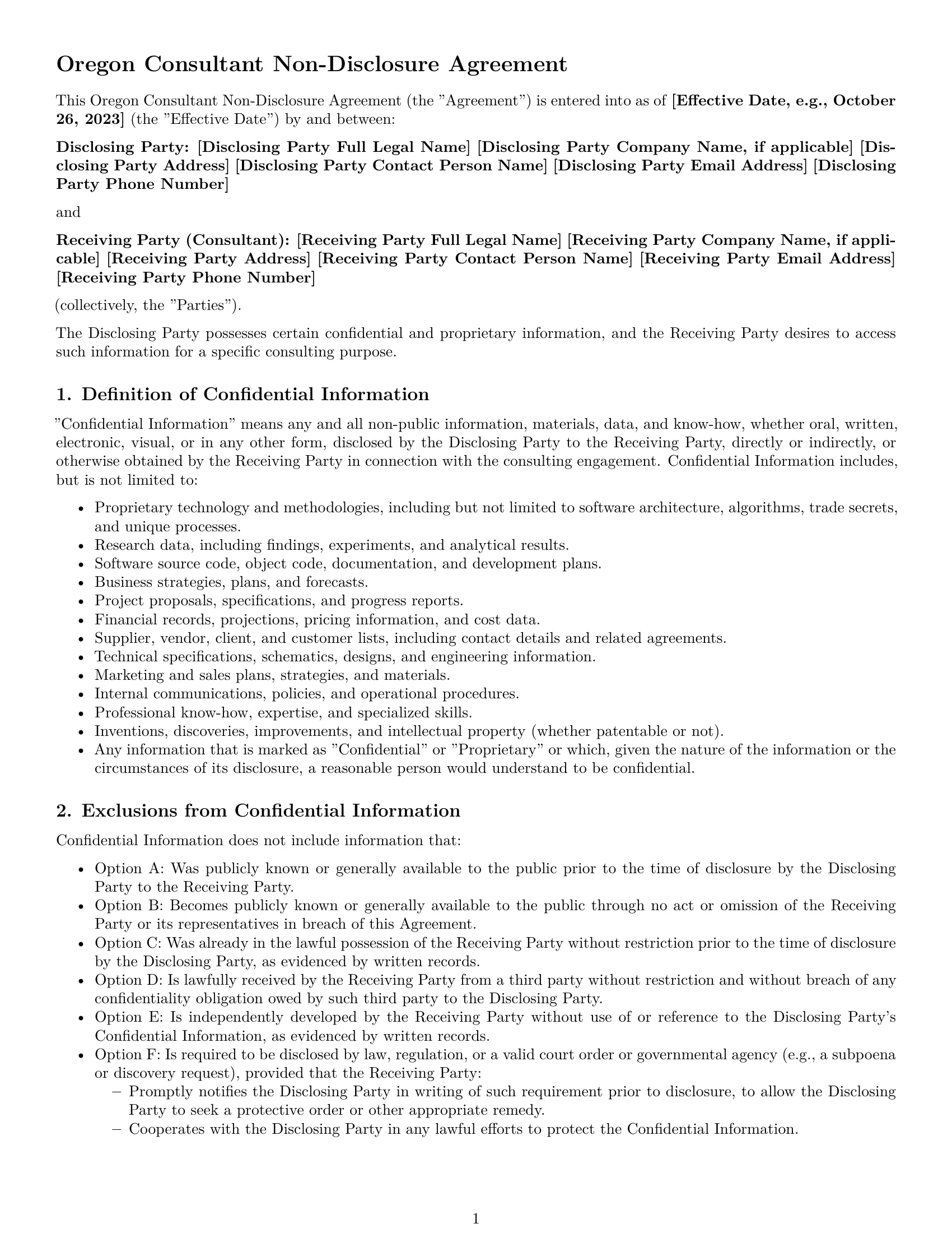 Preview page 1 of Pro Oregon consultant nda template