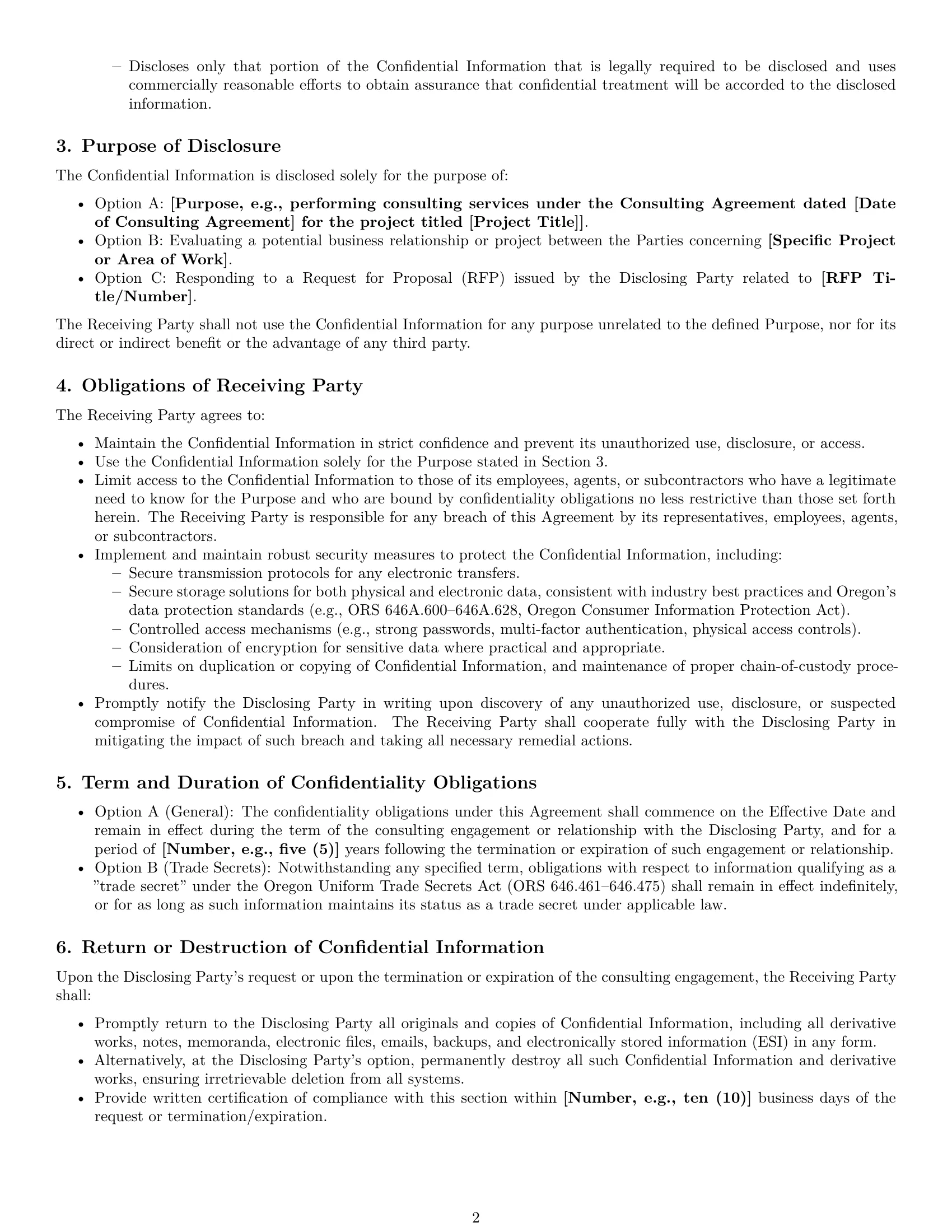 Preview page 2 of Pro Oregon consultant nda template