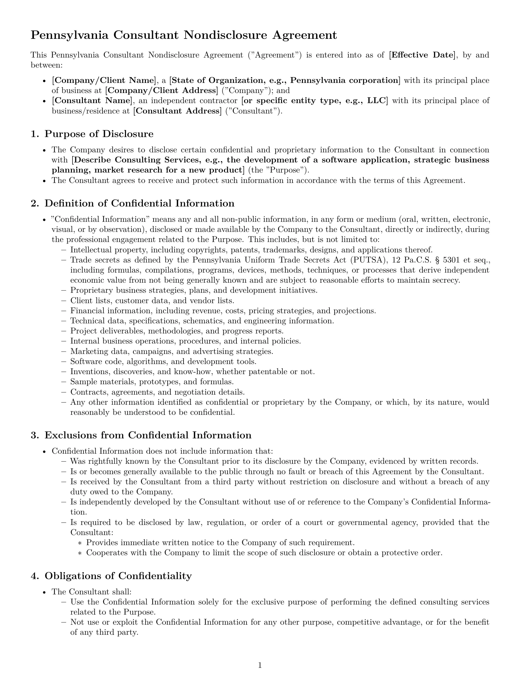 Preview page 1 of Pro Pennsylvania consultant nda template