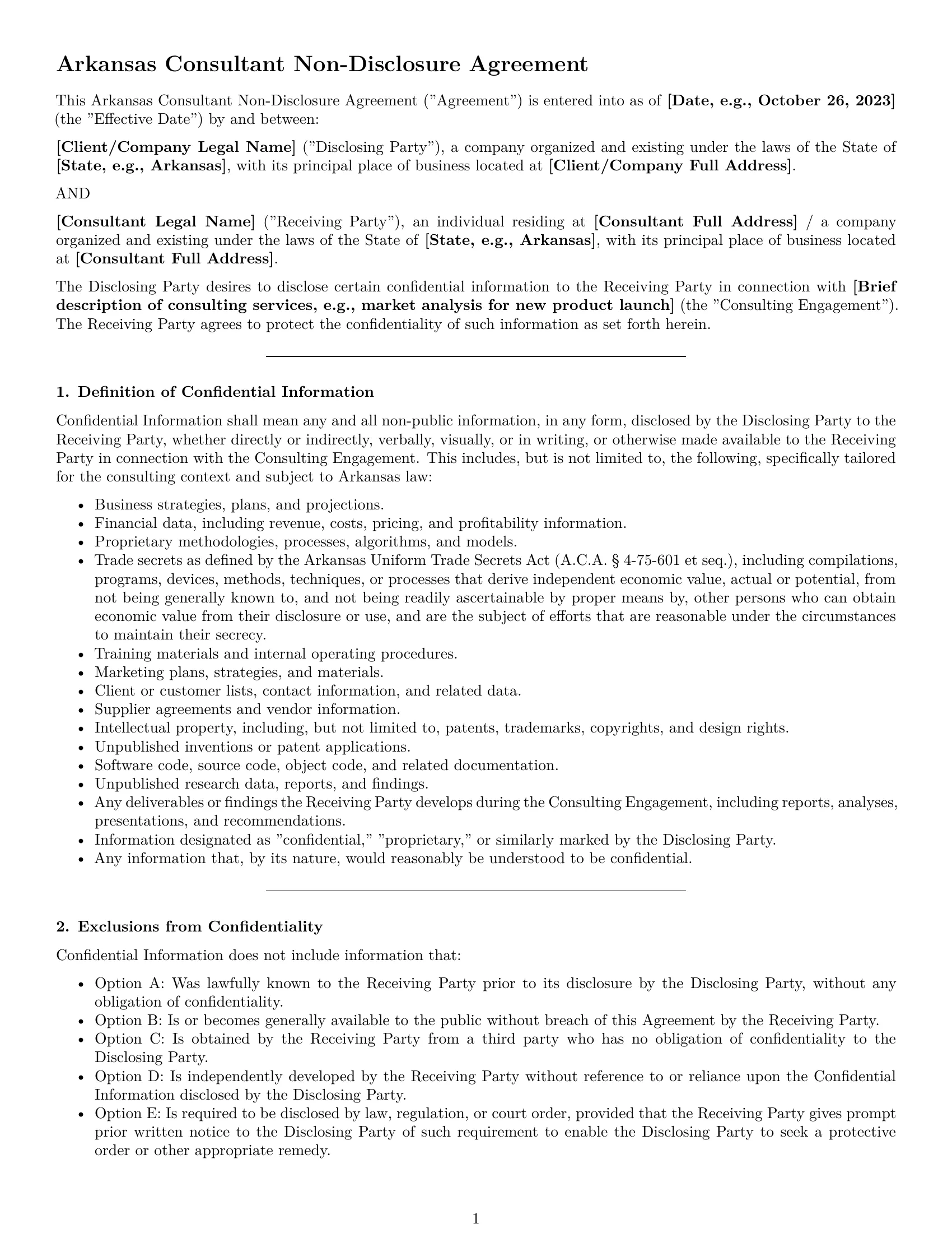 Preview page 1 of Pro Arkansas consultant nda template
