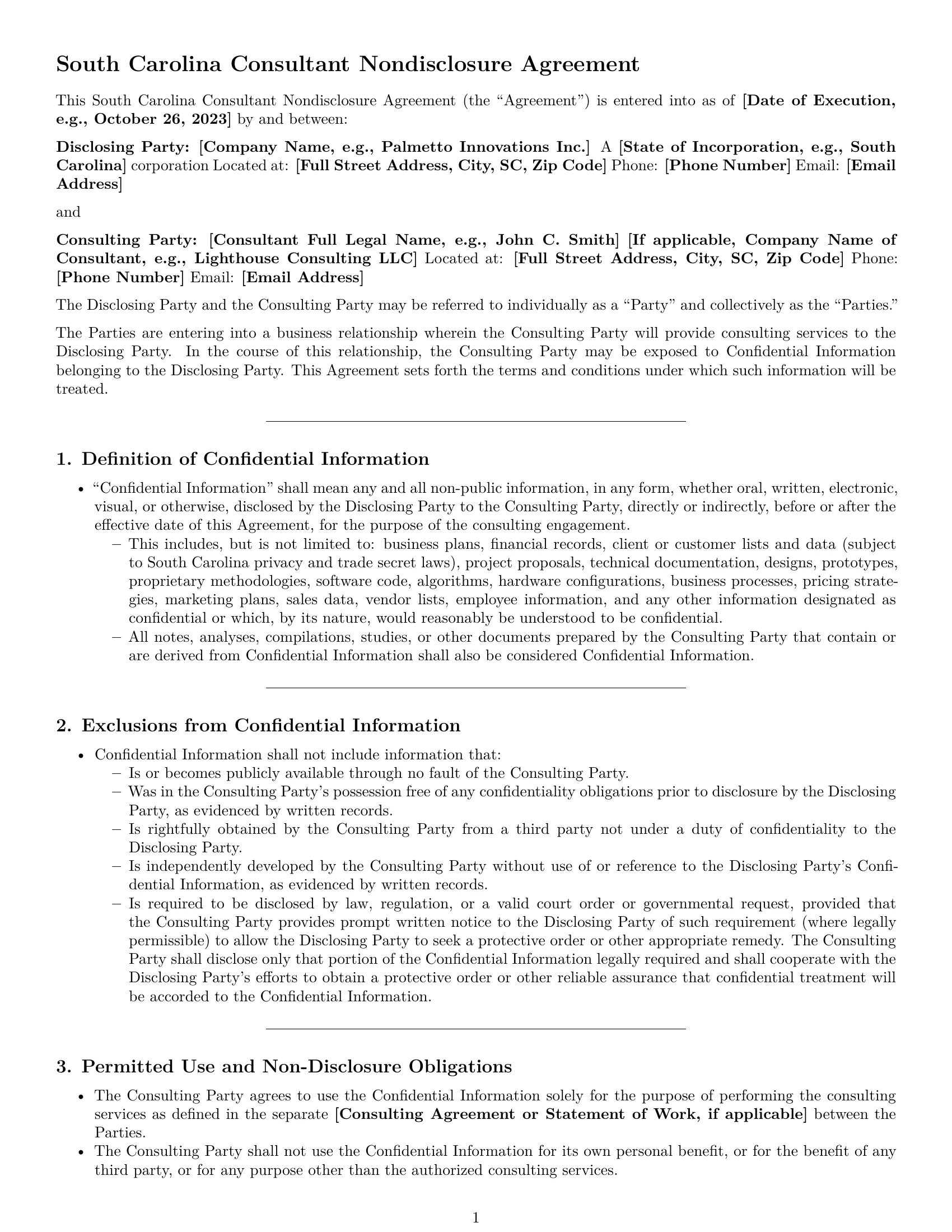 Preview page 1 of Pro South Carolina consultant nda template