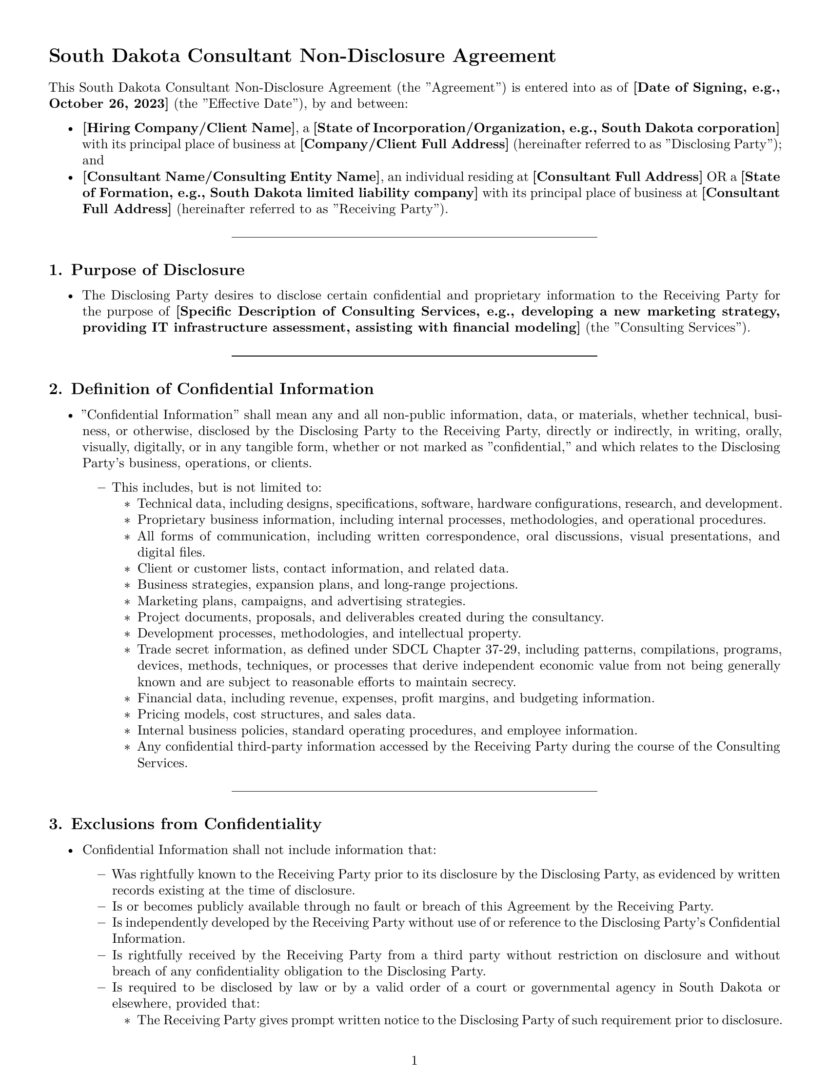 Preview page 1 of Pro South Dakota consultant nda template