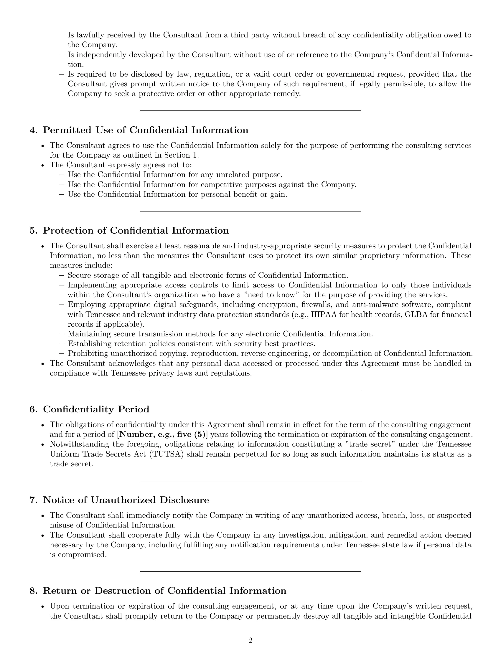 Preview page 2 of Pro Tennessee consultant nda template