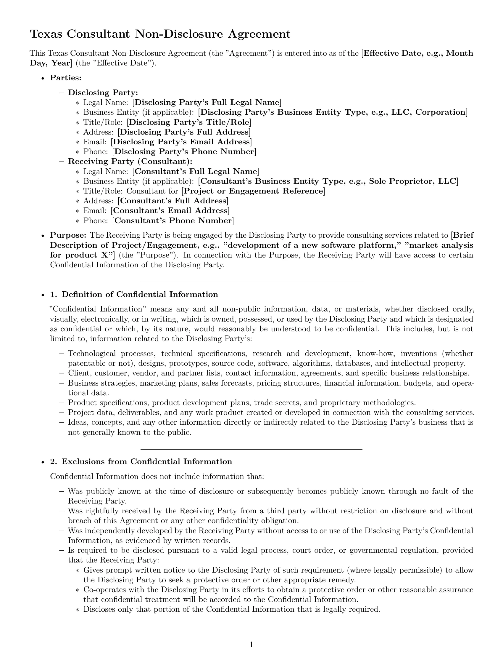 Preview page 1 of Pro Texas consultant nda template