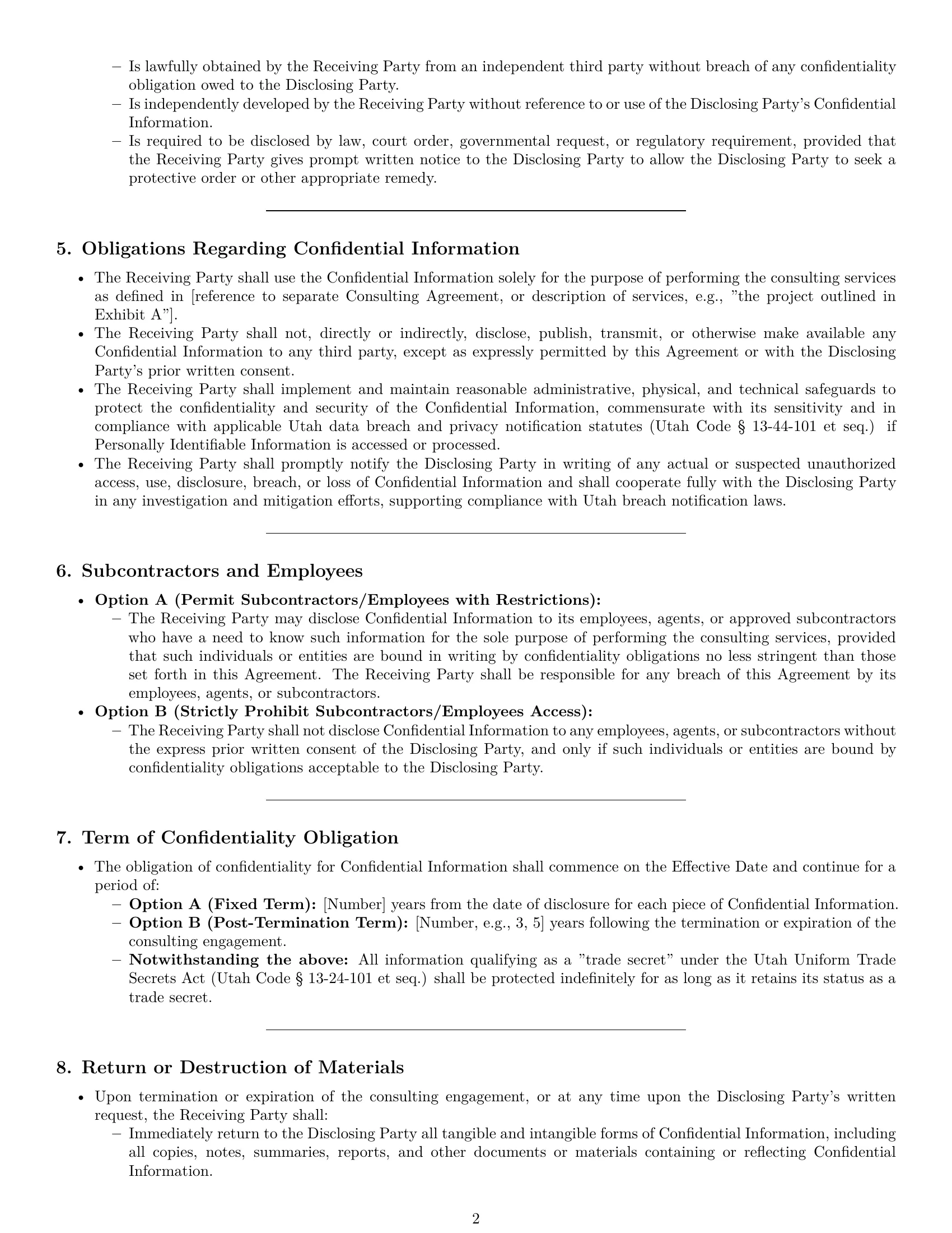 Preview page 2 of Pro Utah consultant nda template