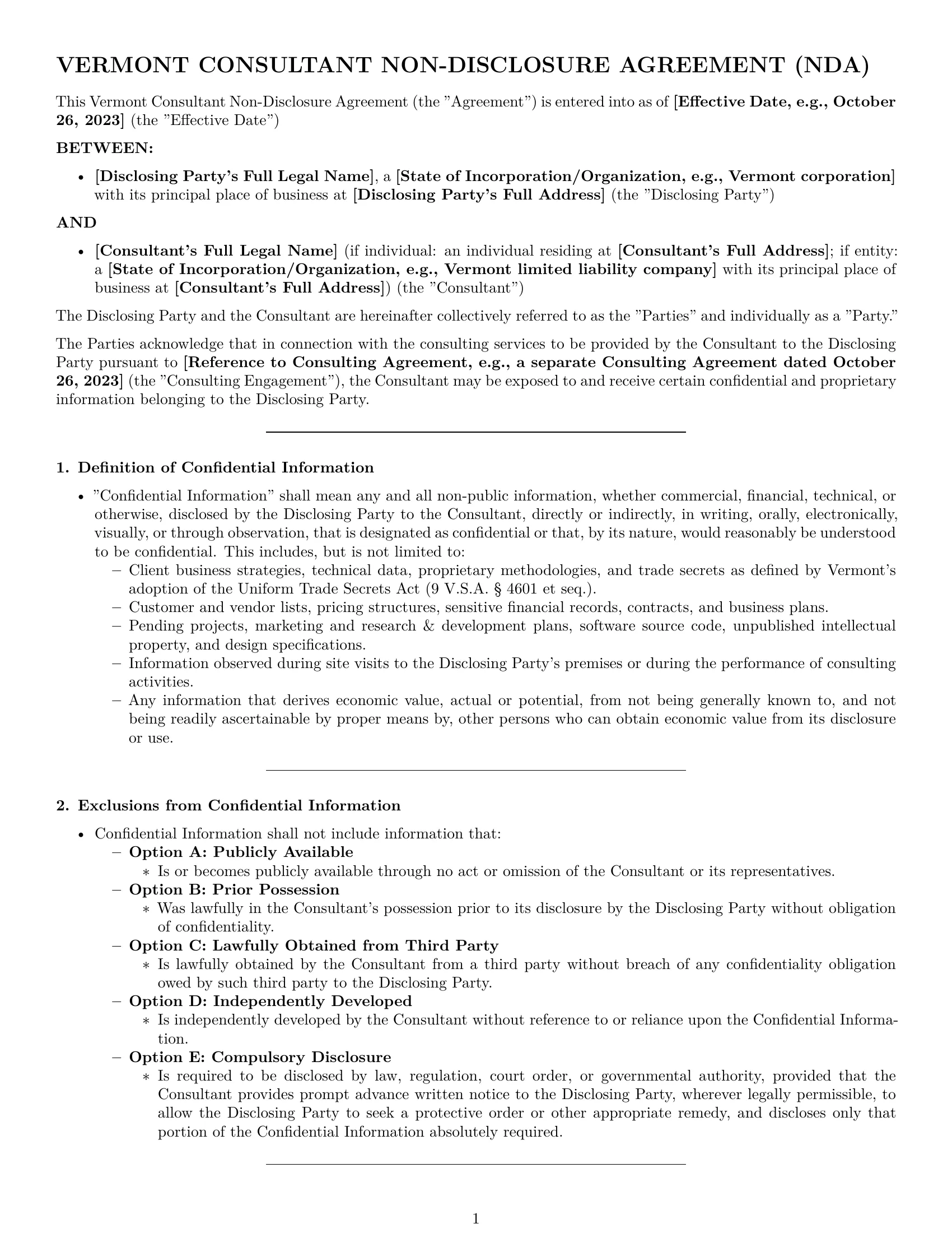 Preview page 1 of Pro Vermont consultant nda template