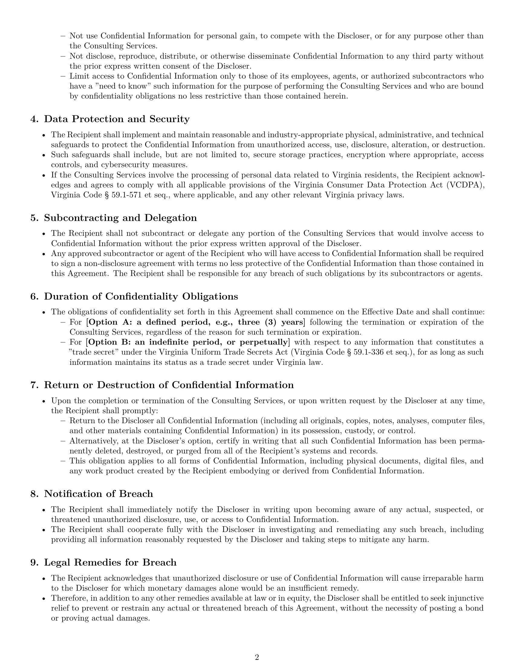 Preview page 2 of Pro Virginia consultant nda template