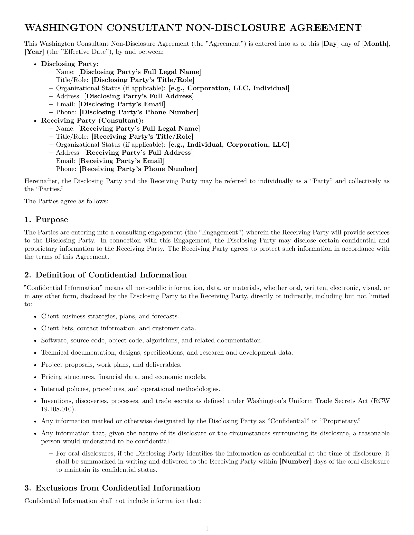 Preview page 1 of Pro Washington consultant nda template
