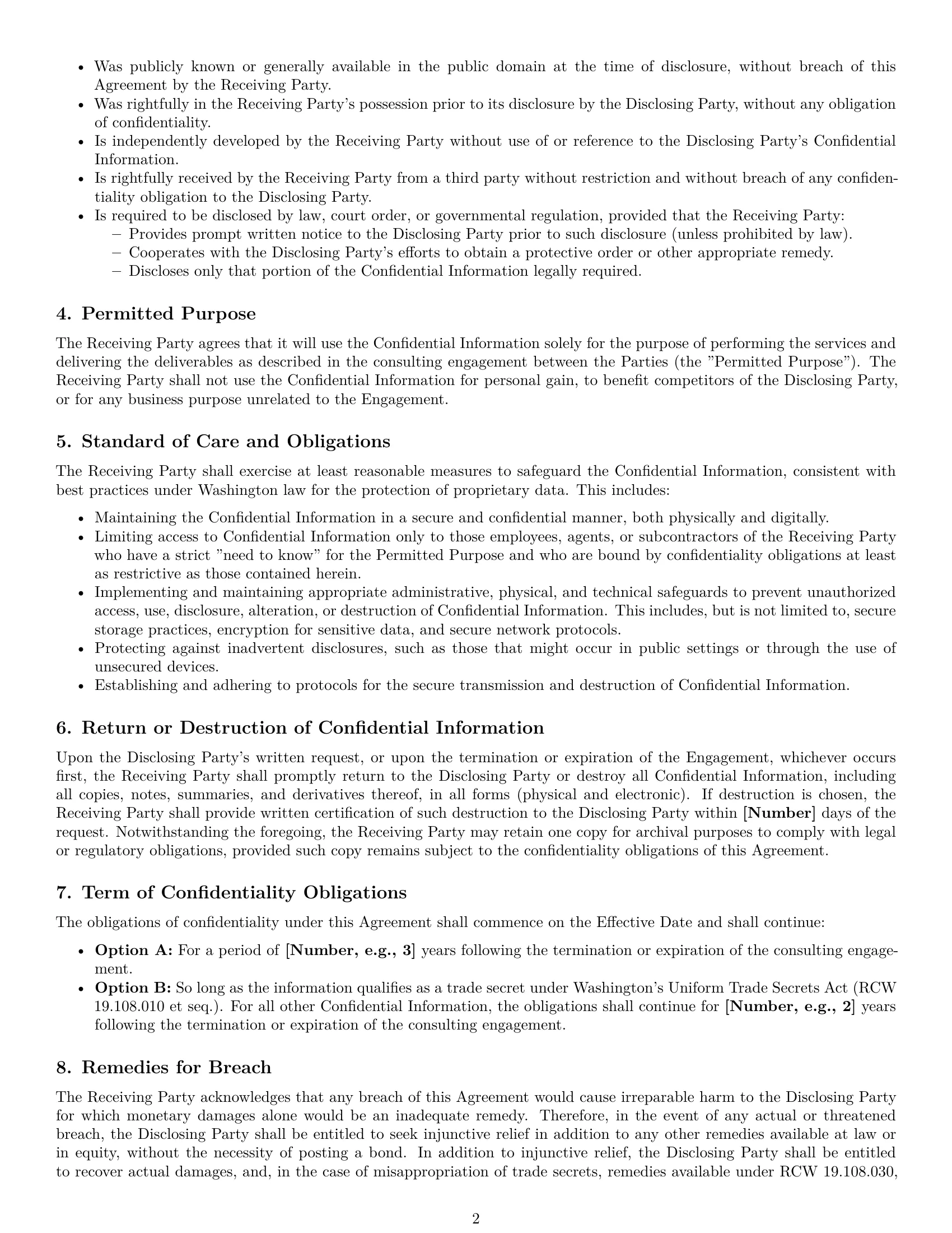 Preview page 2 of Pro Washington consultant nda template