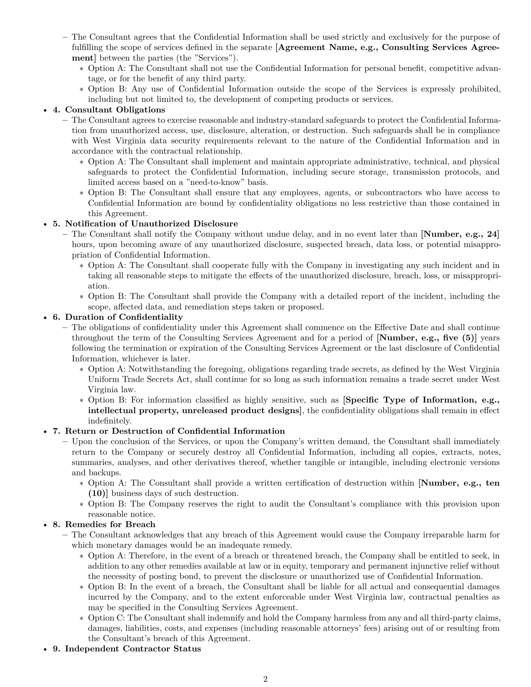 Preview page 2 of Pro West Virginia consultant nda template