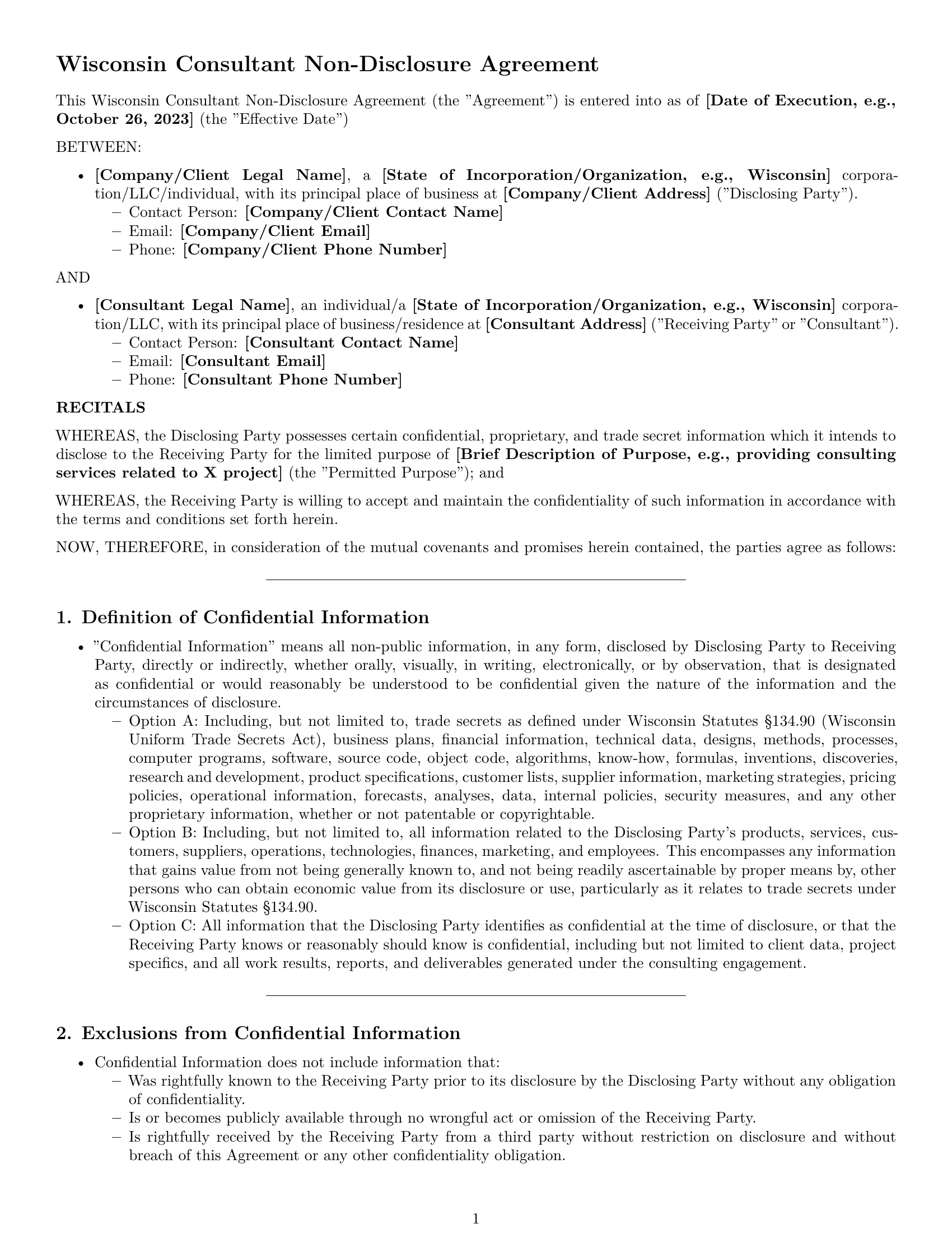 Preview page 1 of Pro Wisconsin consultant nda template
