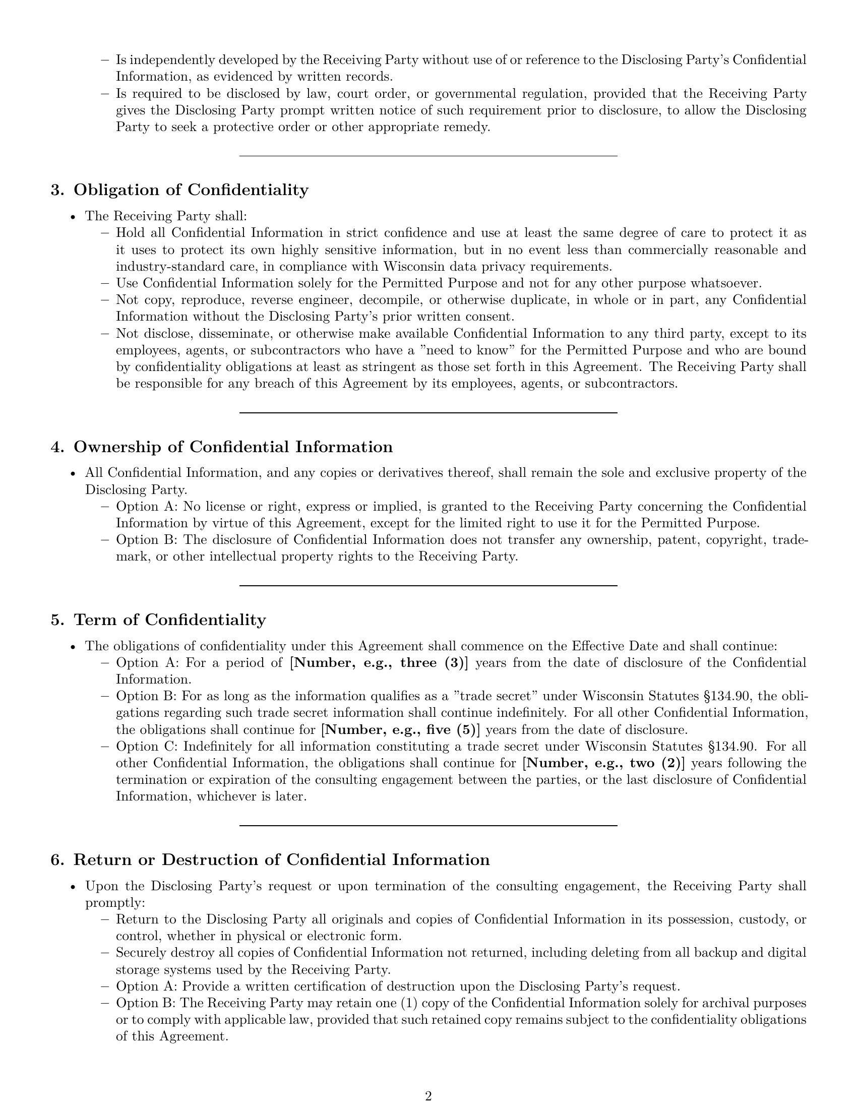 Preview page 2 of Pro Wisconsin consultant nda template