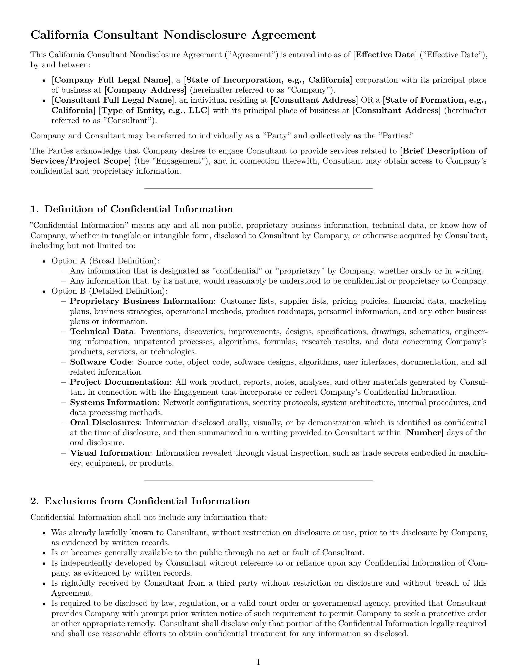 Preview page 1 of Pro California consultant nda template