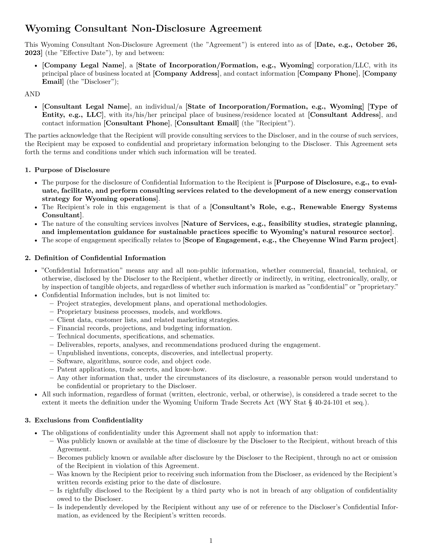 Preview page 1 of Pro Wyoming consultant nda template