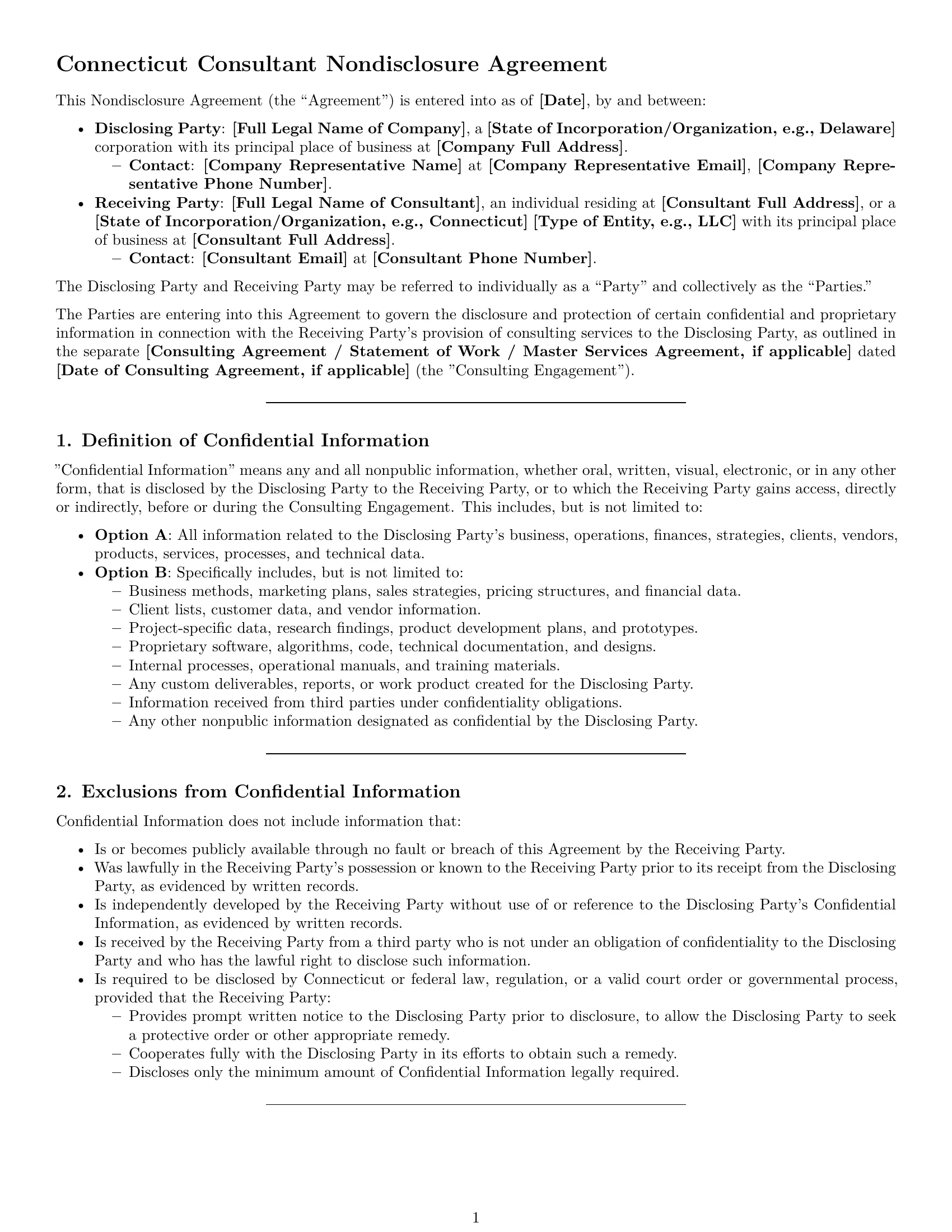 Preview page 1 of Pro Connecticut consultant nda template