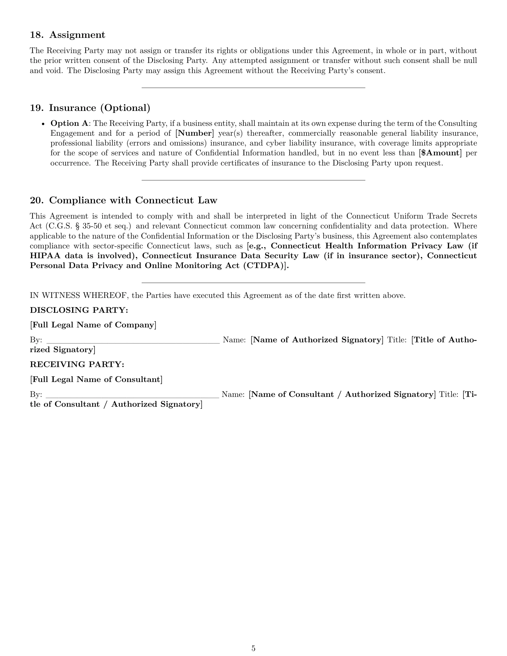 Preview page 5 of Pro Connecticut consultant nda template
